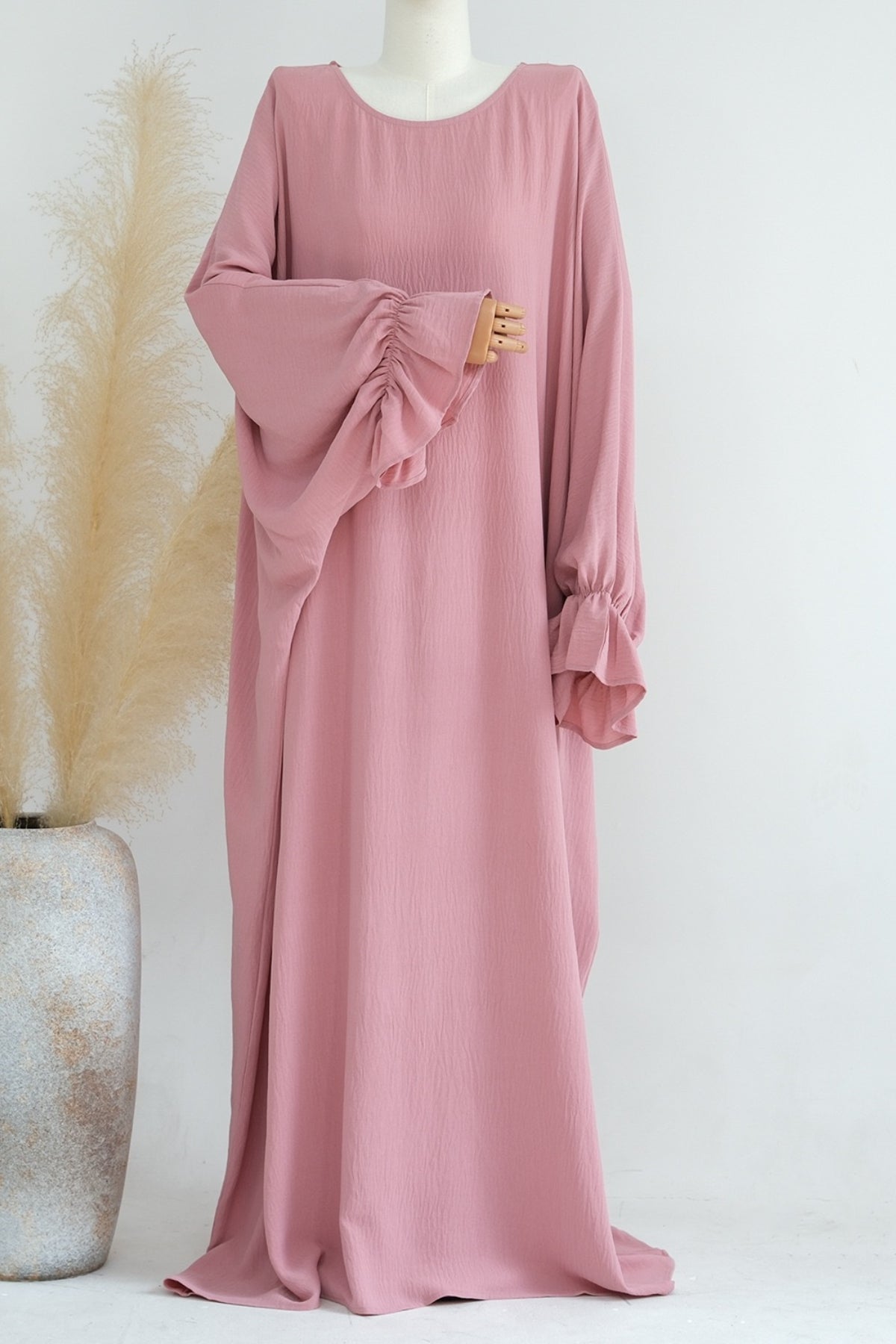 Natasha Cinched Sleeve Maxi Dress Abaya 669-Pink