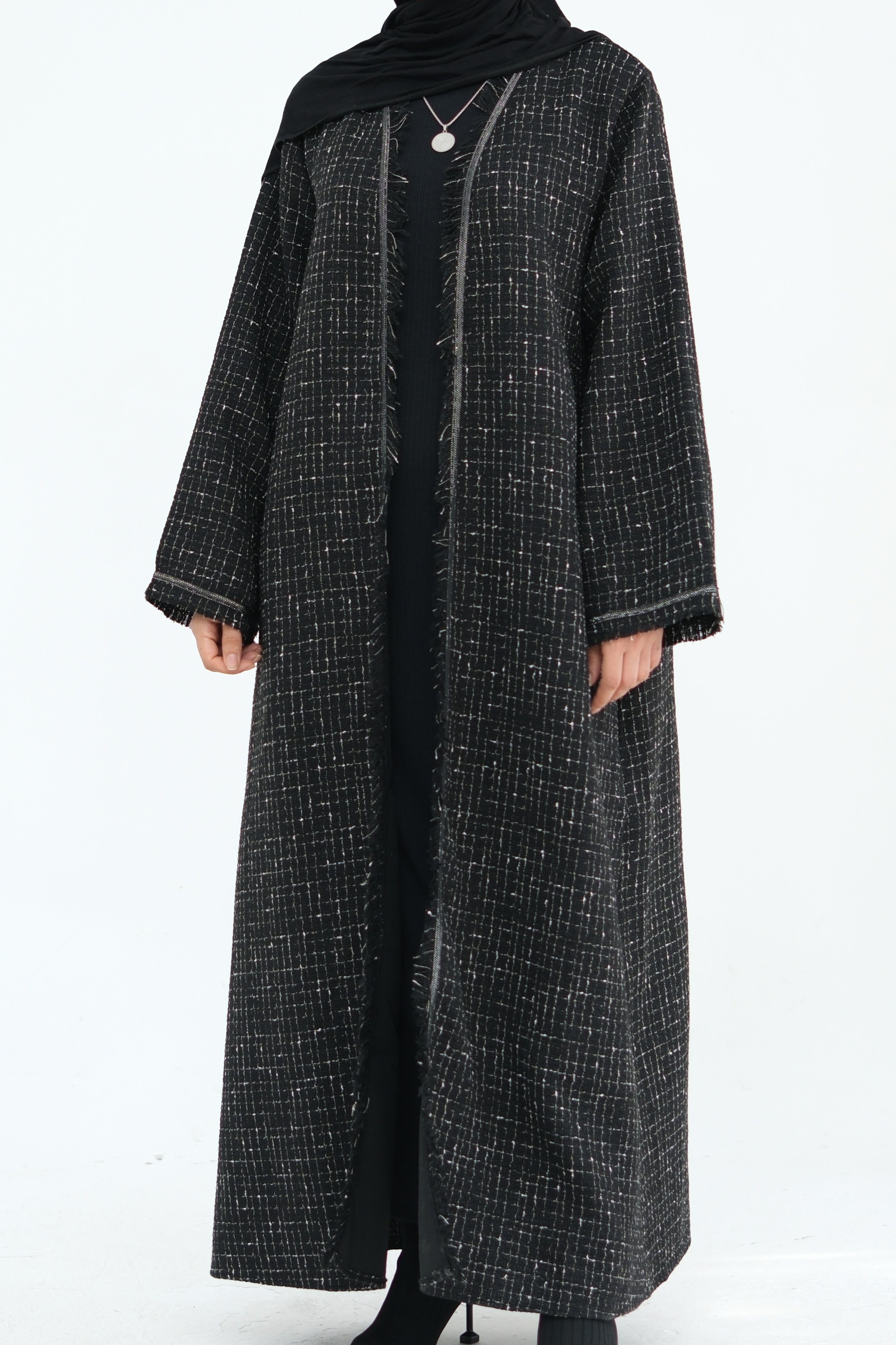 Lina Chic Boucle Open Abaya 908-Black