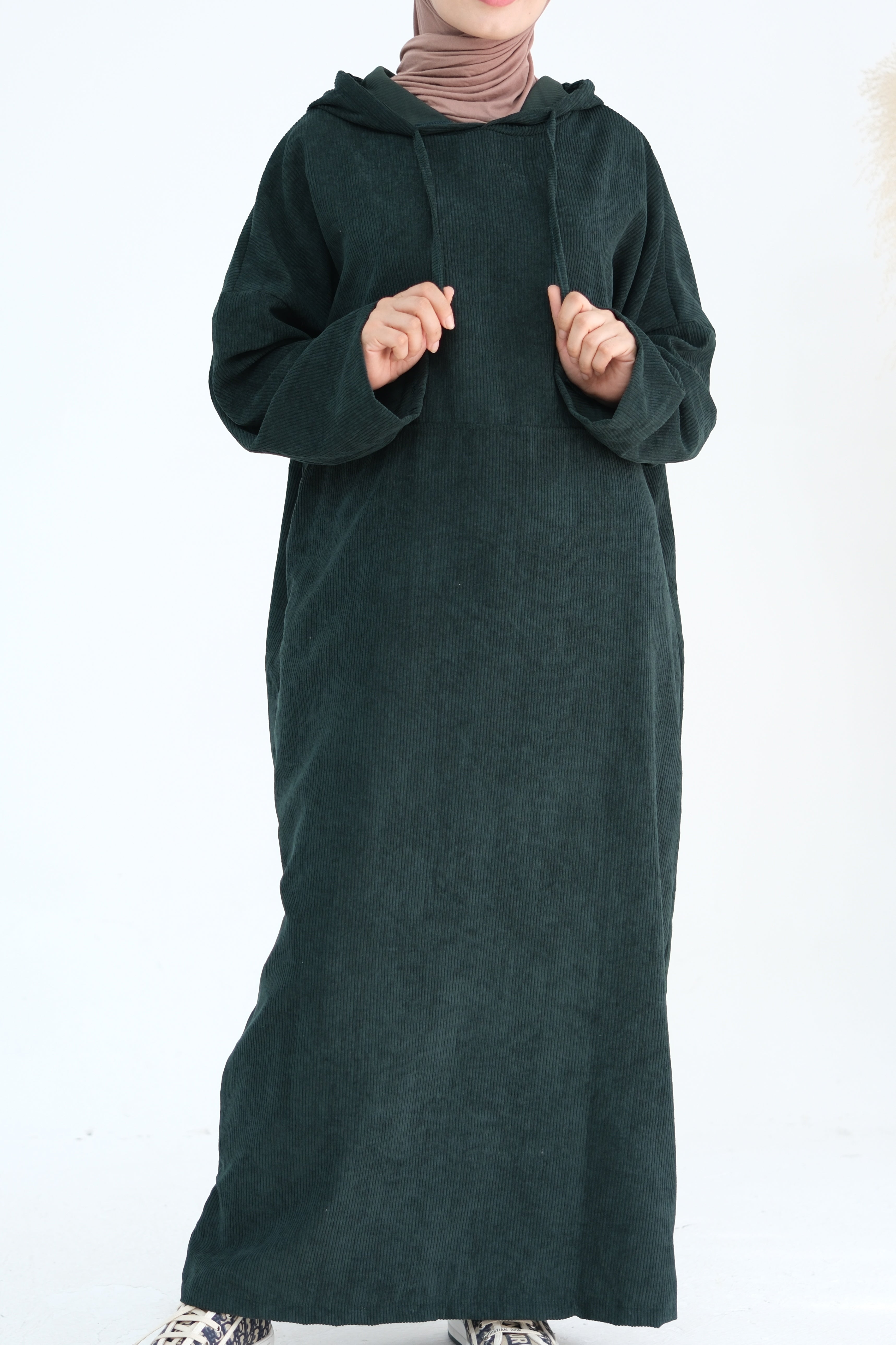 LAYLA Corduroy Hoodie Abaya 890-Army Green