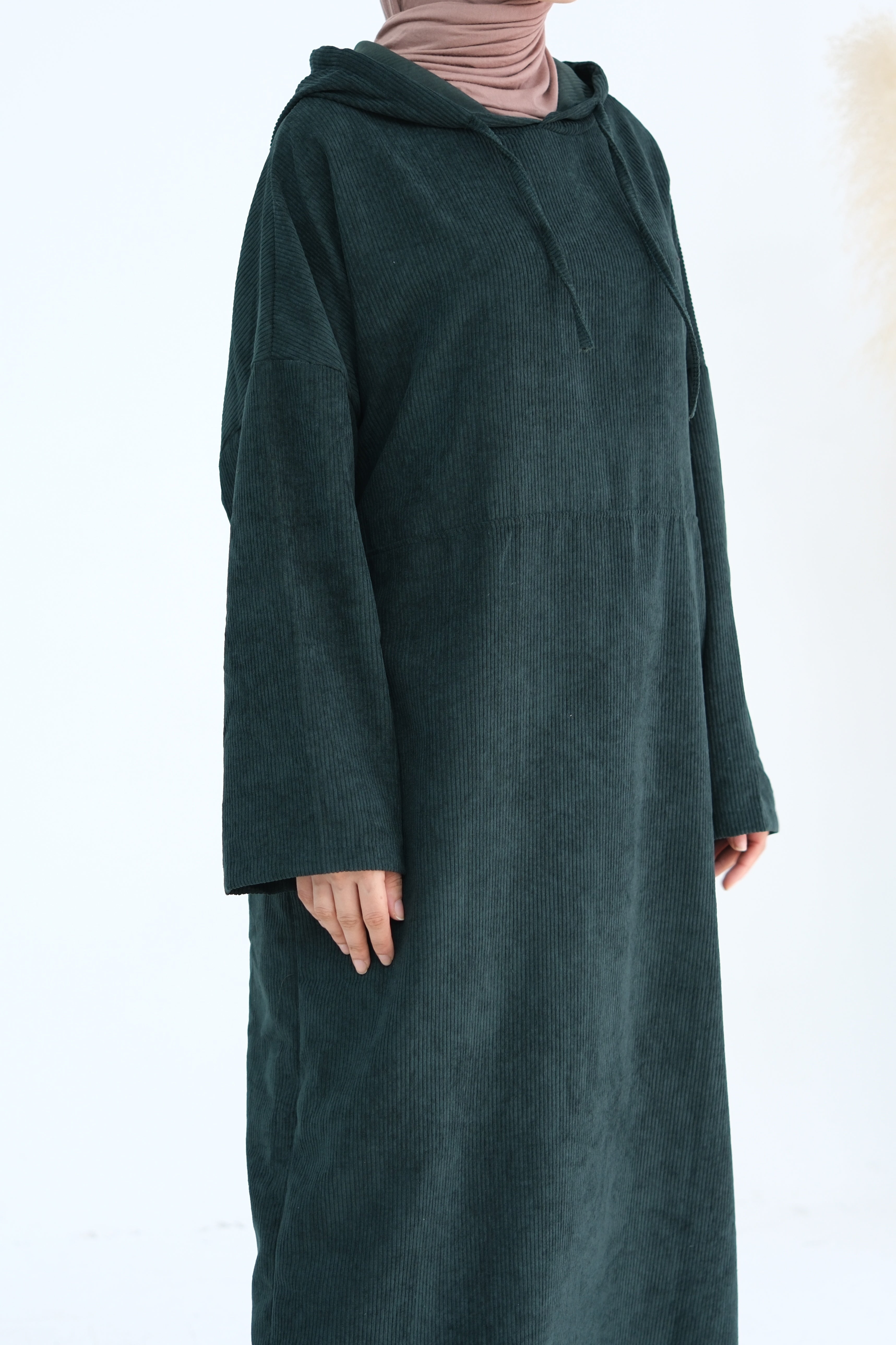 LAYLA Corduroy Hoodie Abaya 890-Army Green