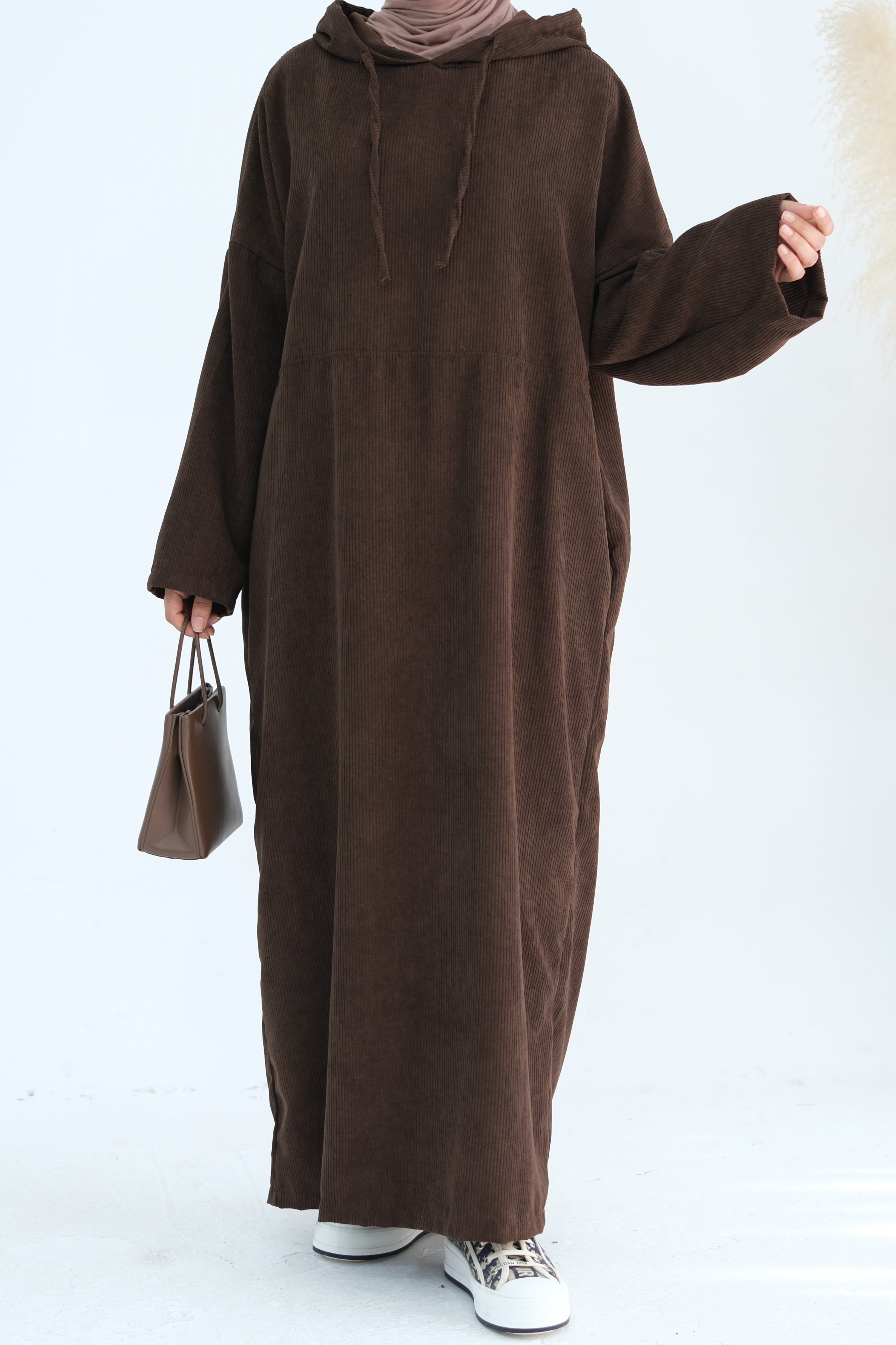 LAYLA Corduroy Hoodie Abaya 890-Coffee