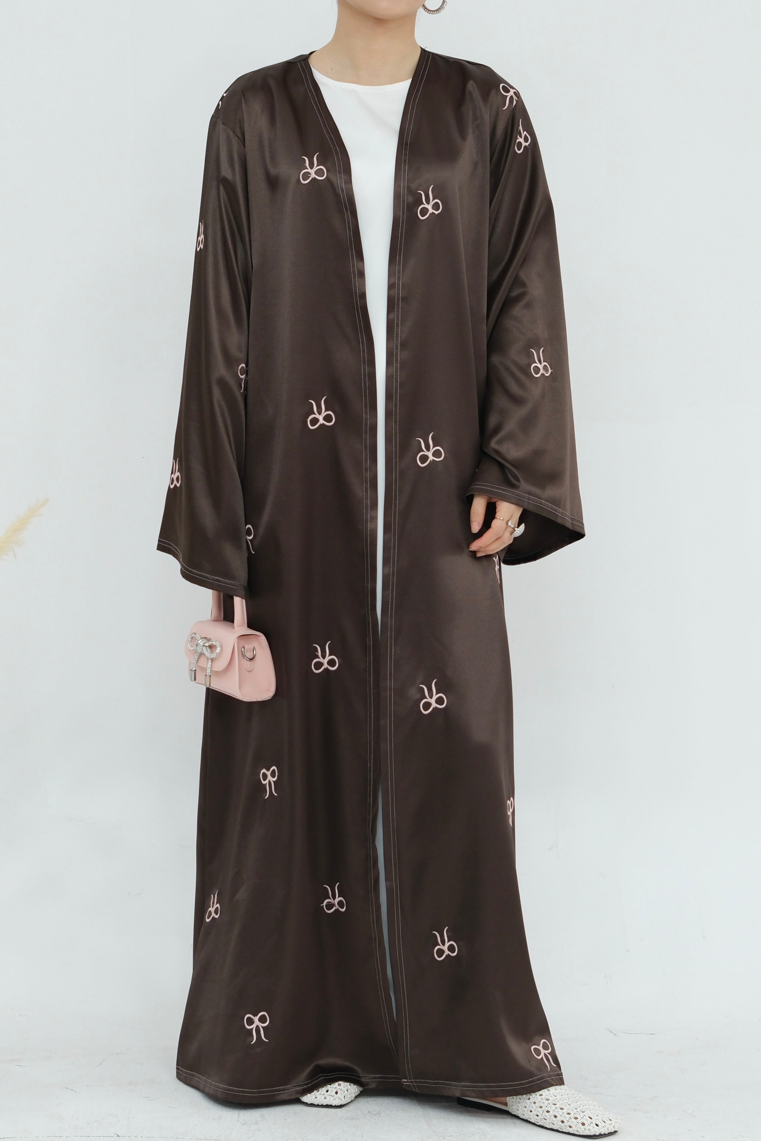 Aara Elegant Bowknot Embroidery Open Abaya 798 - Coffee