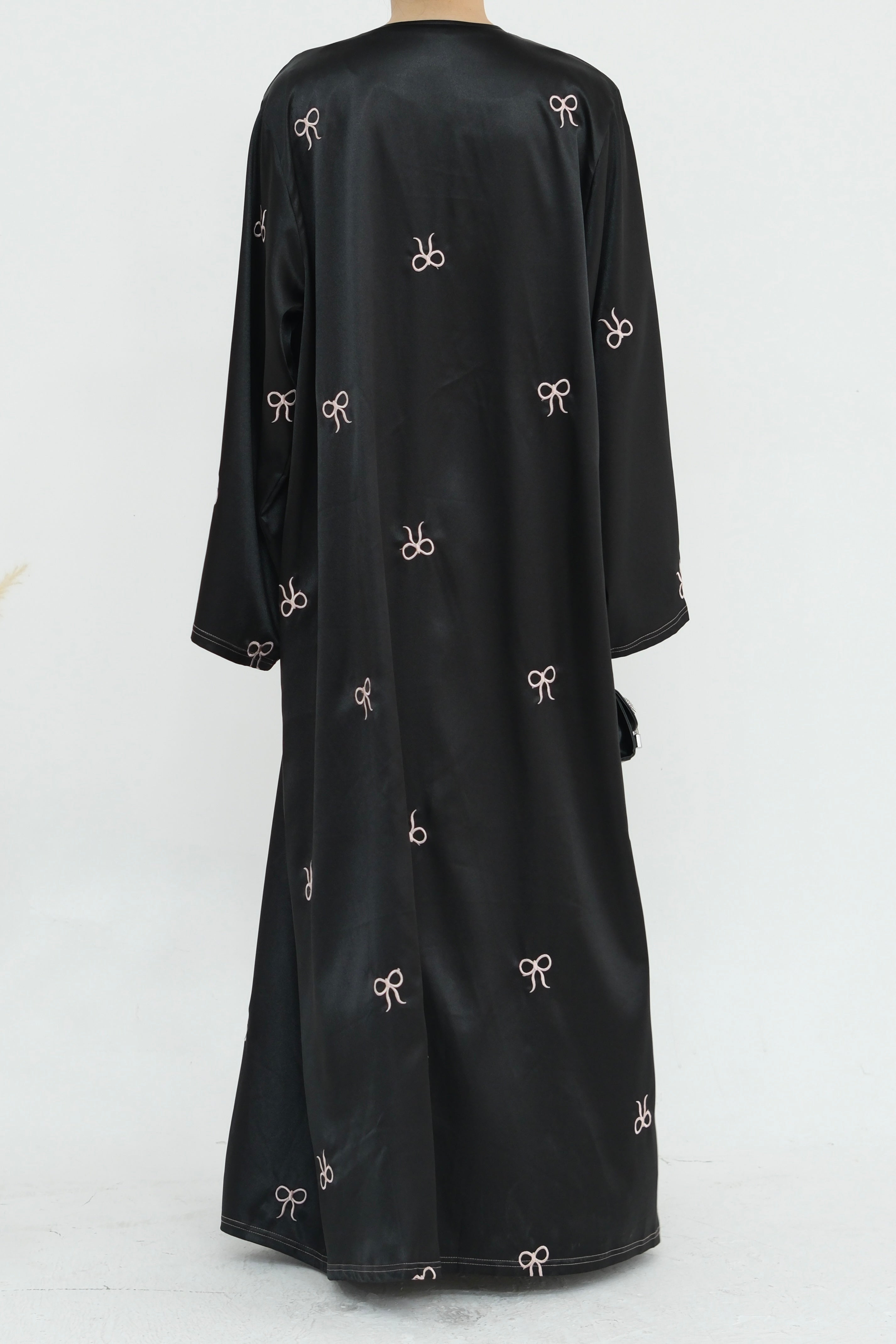 Aara Elegant Bowknot Embroidery Open Abaya 798 - Black