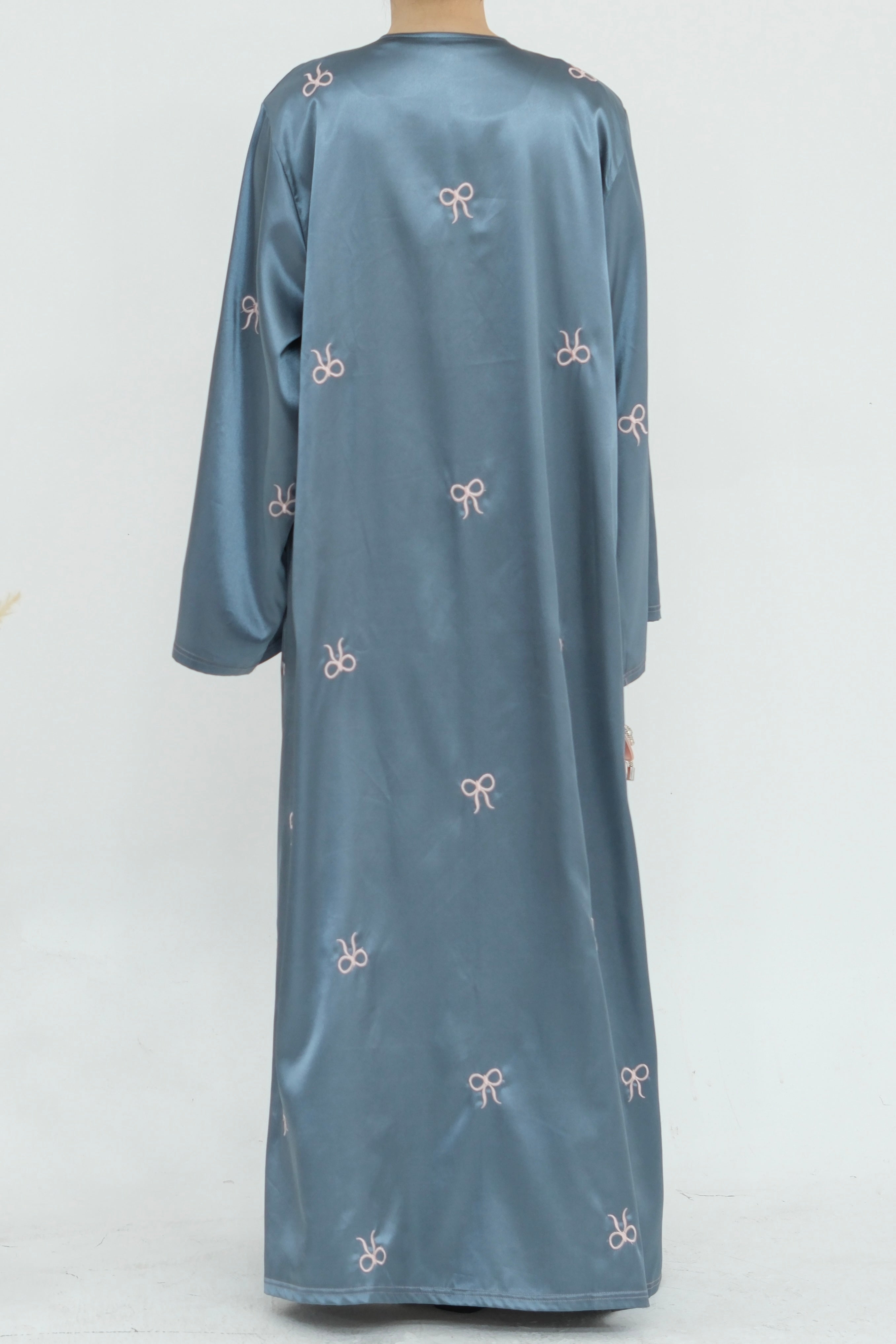 Aara Elegant Bowknot Embroidery Open Abaya 798 - Gray