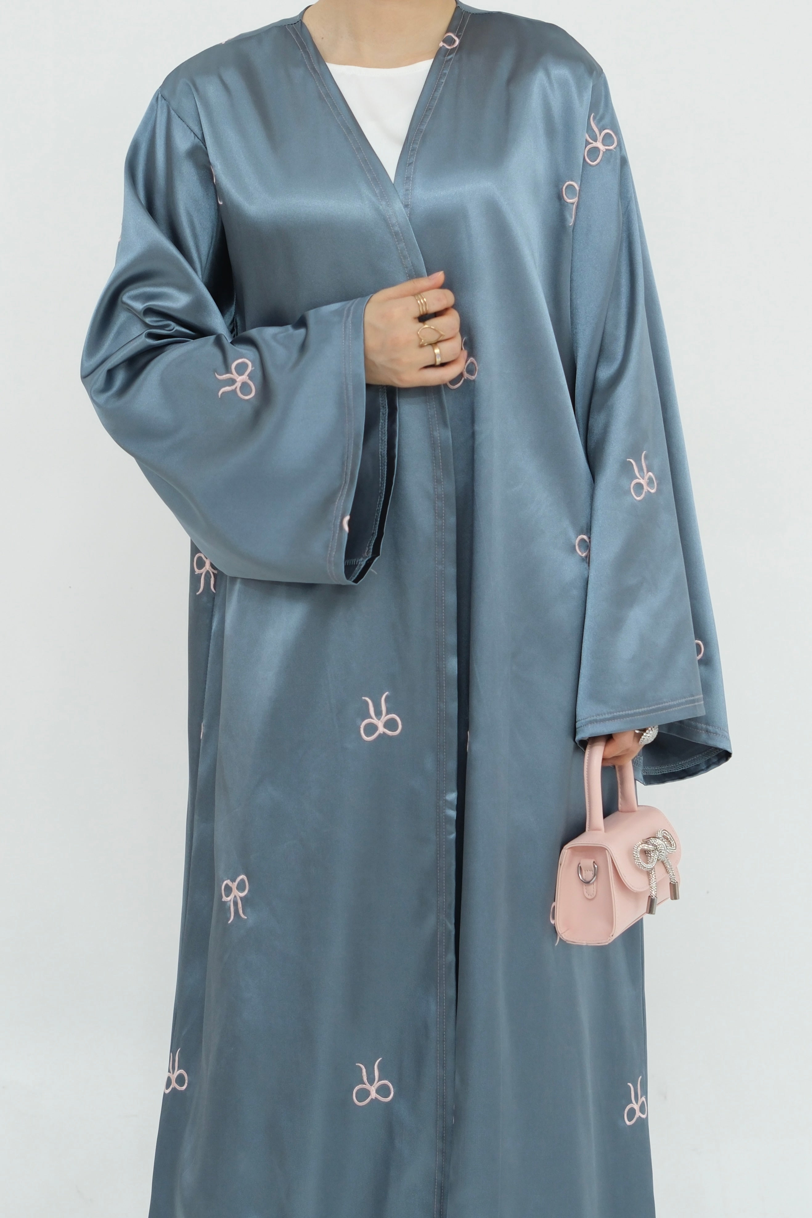 Aara Elegant Bowknot Embroidery Open Abaya 798 - Gray