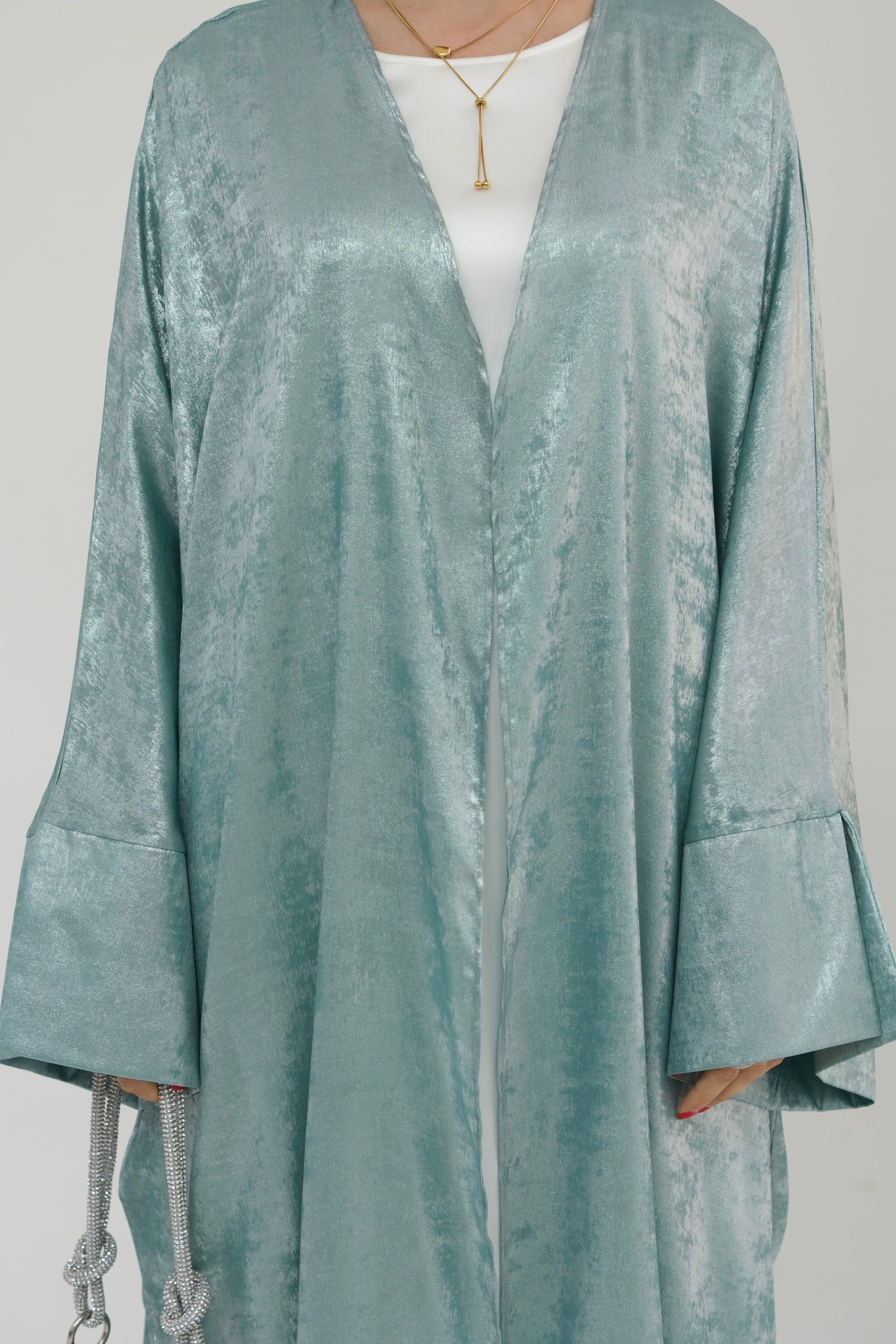 Bahraa Shiny Batwing Butterfly Open Abaya 795 - Green