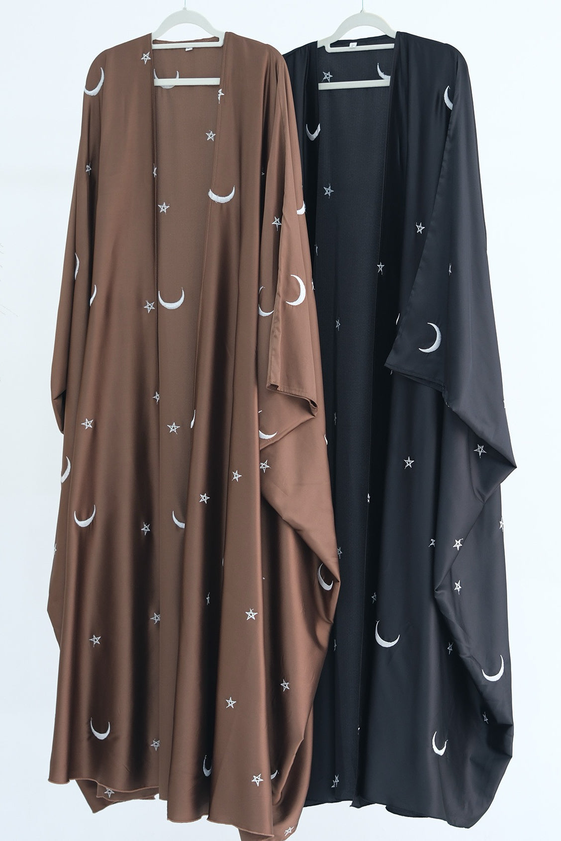 Lyra Moon Star Oversize Satin Open Abaya 727 - Black - Meliza