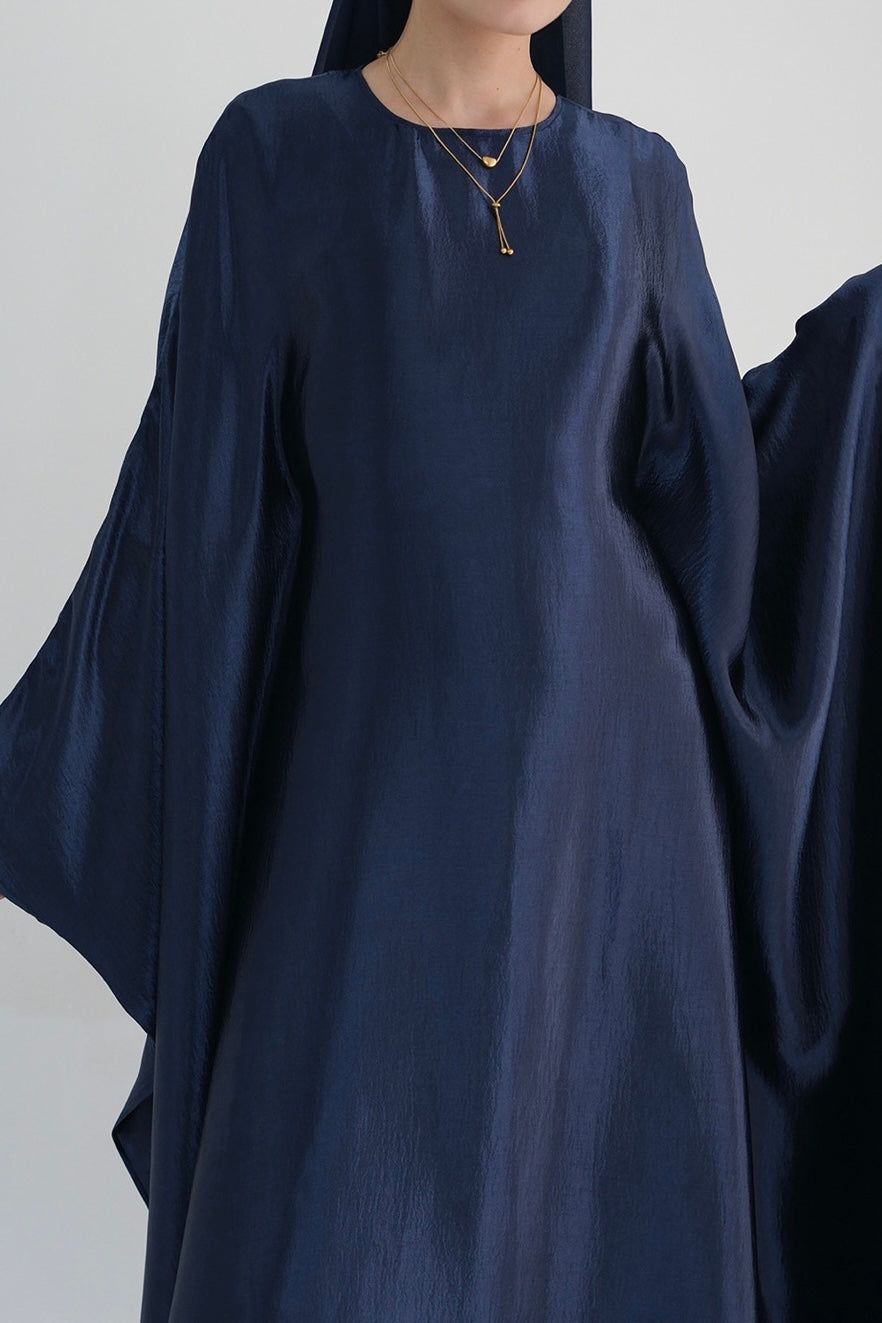 Jahari Shiny Batwing Butterfly Sleeve Maxi Dress Abaya 774-Dark Blue