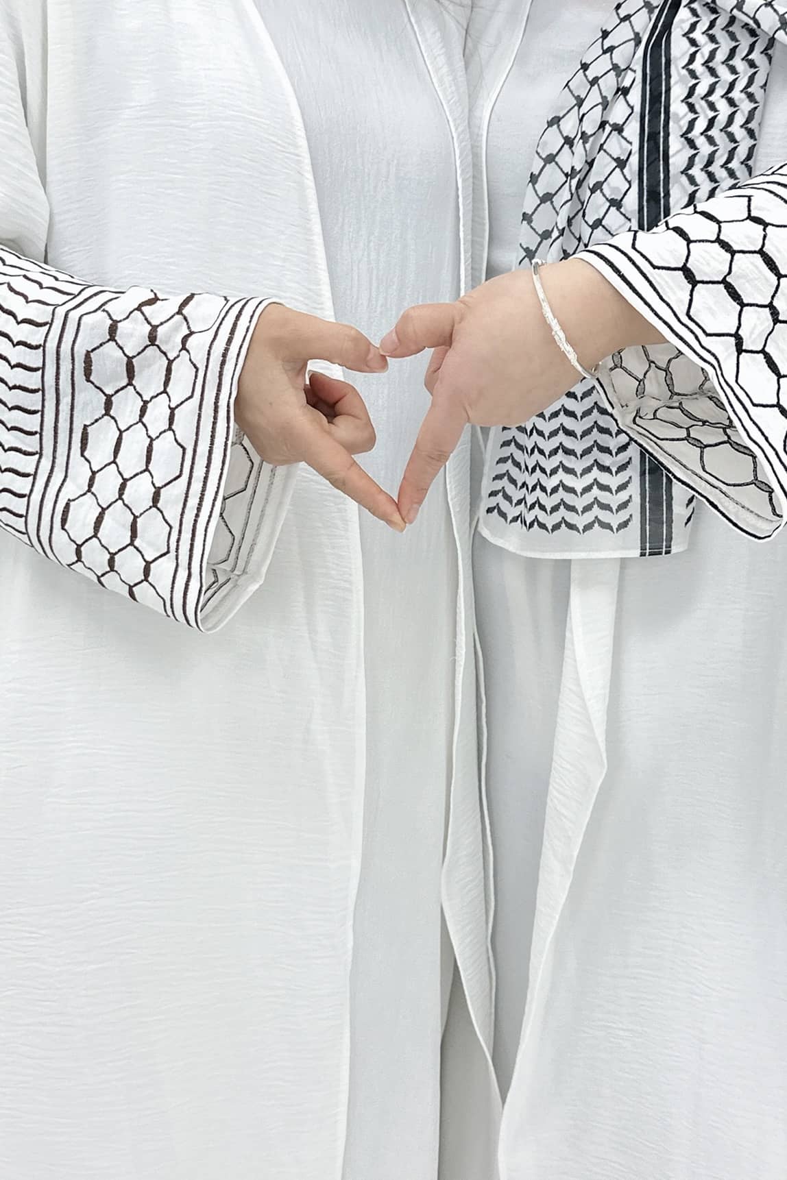 NEW Danya Keffiyeh Inspired  Peace Dove Pattern Embroidery Modest Open Abaya 768 - Coffee