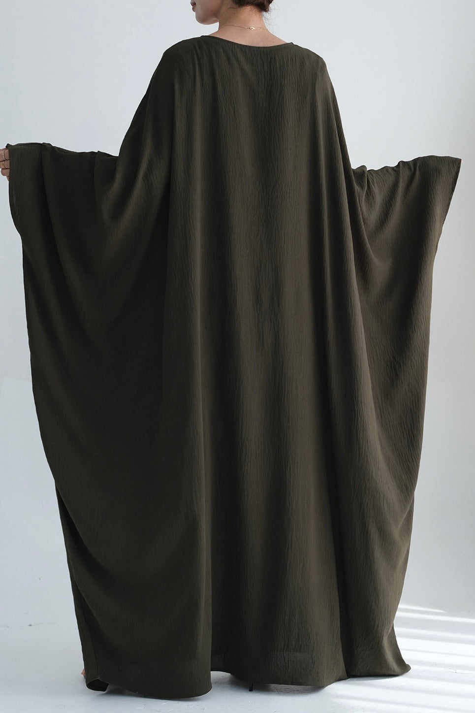 Badia Waist-Cinching Batwing Butterfly Sleeve Maxi Dress Kaftan Abaya 695 - Army Green