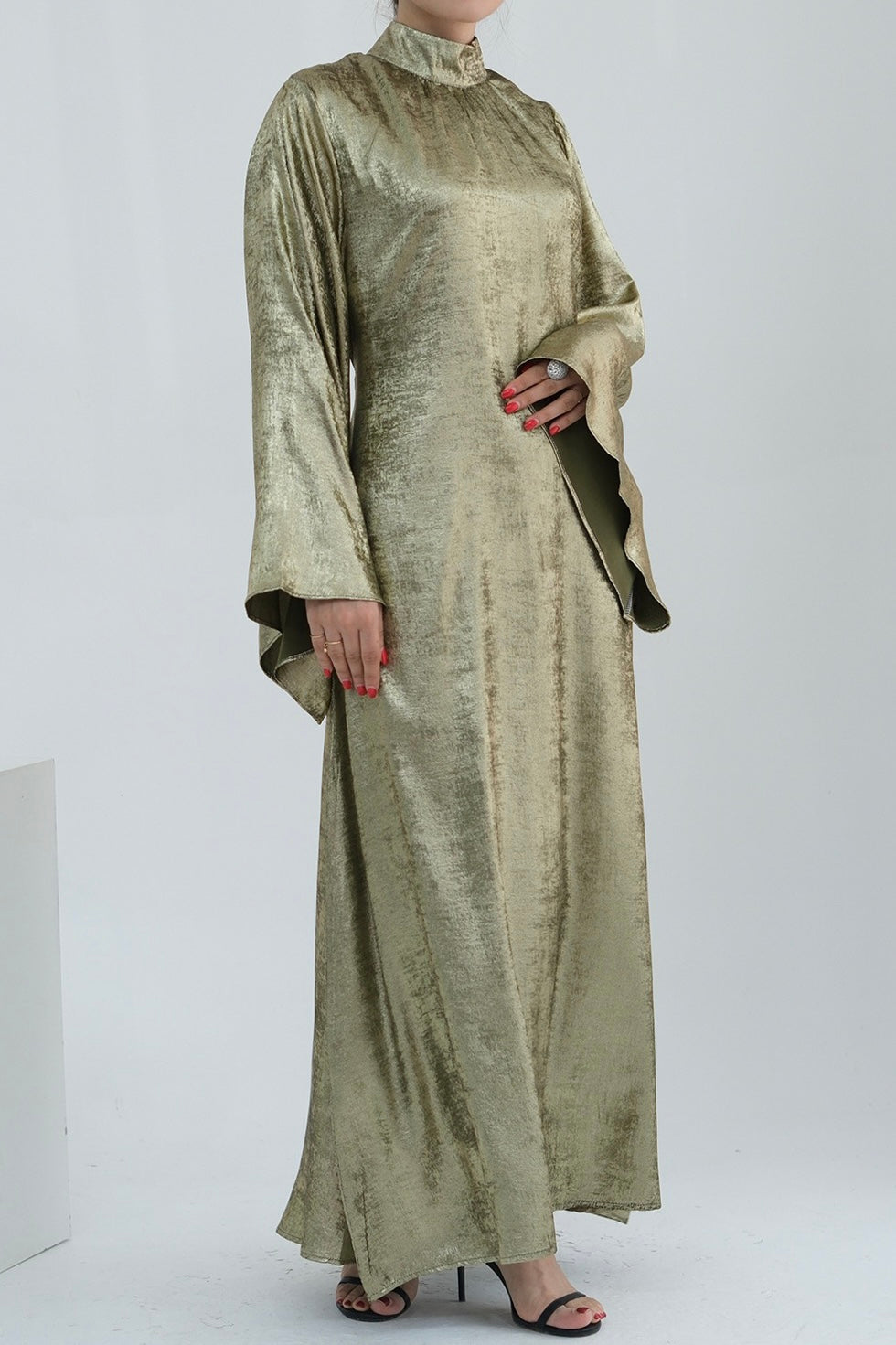 Rola Shiny High Collar Maxi Dress Abaya 777-Green