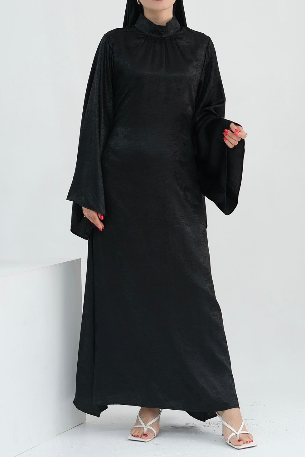 Rola Shiny High Collar Maxi Dress Abaya 777-Black