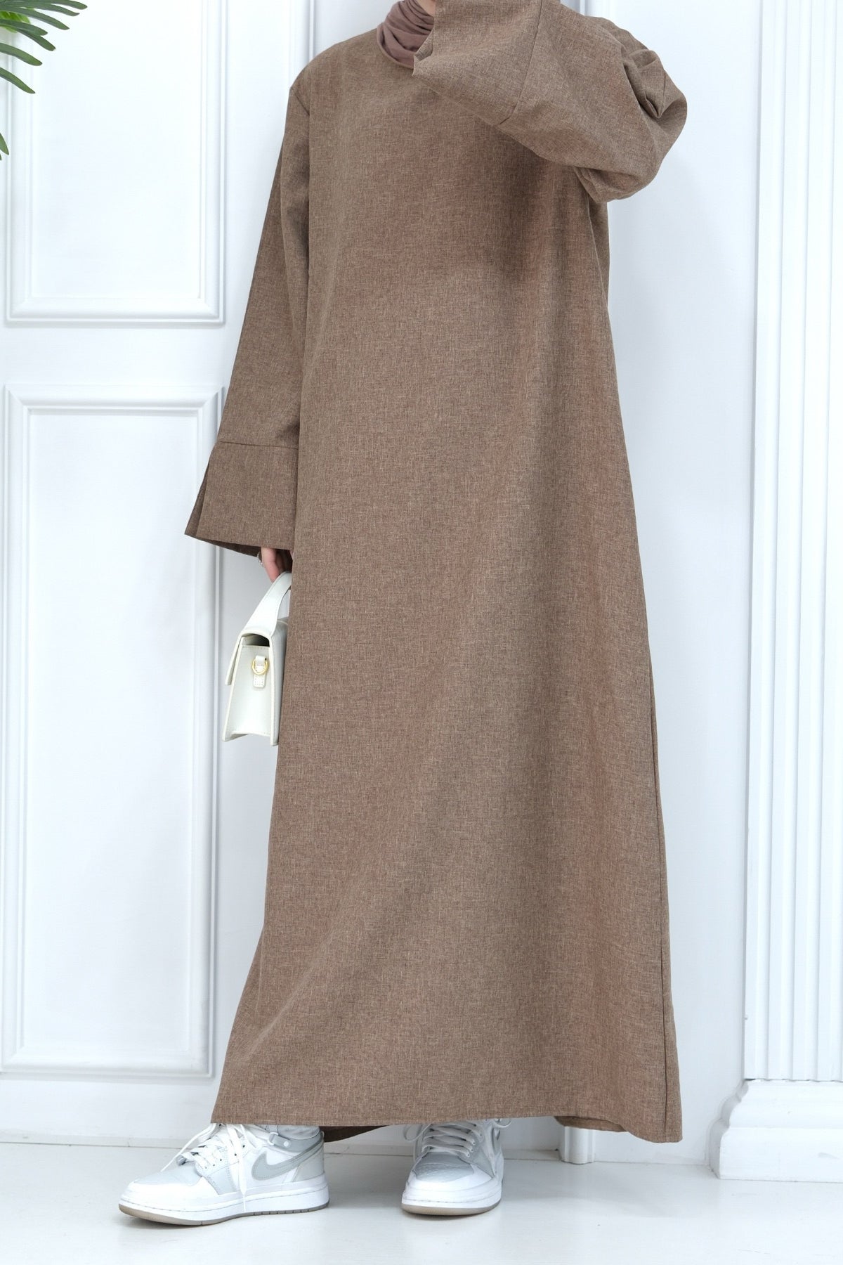 Hasan Polyester Oversize Casual Abaya 715 - Coffee - Meliza