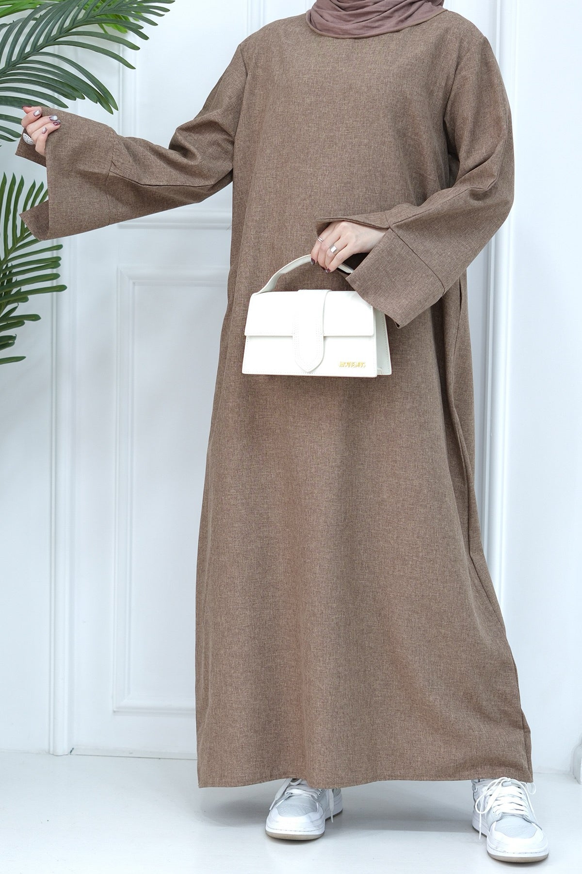 Hasan Polyester Oversize Casual Abaya 715 - Coffee - Meliza