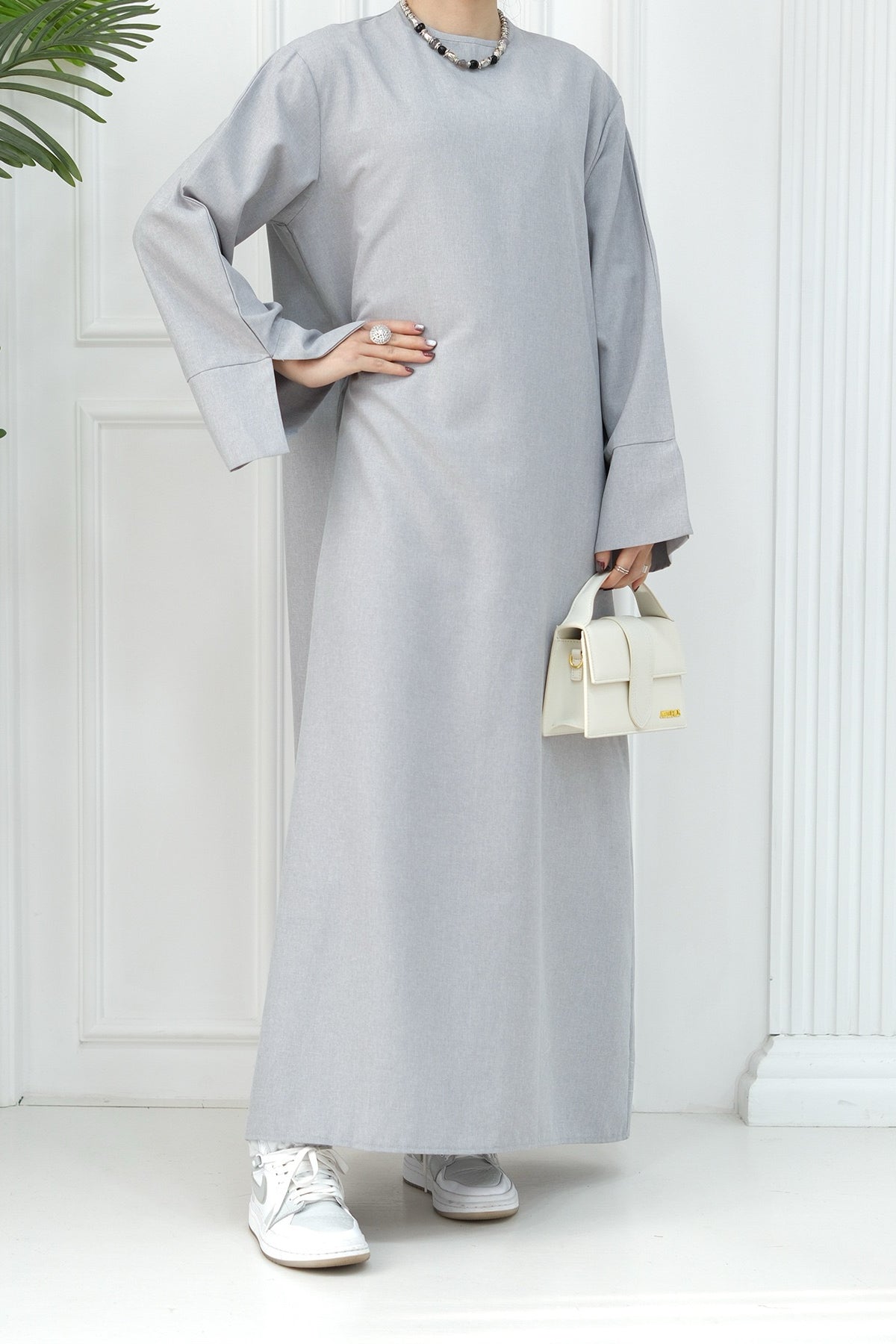 Hasan Polyester Oversize Casual Abaya 715 - Light Gray - Meliza