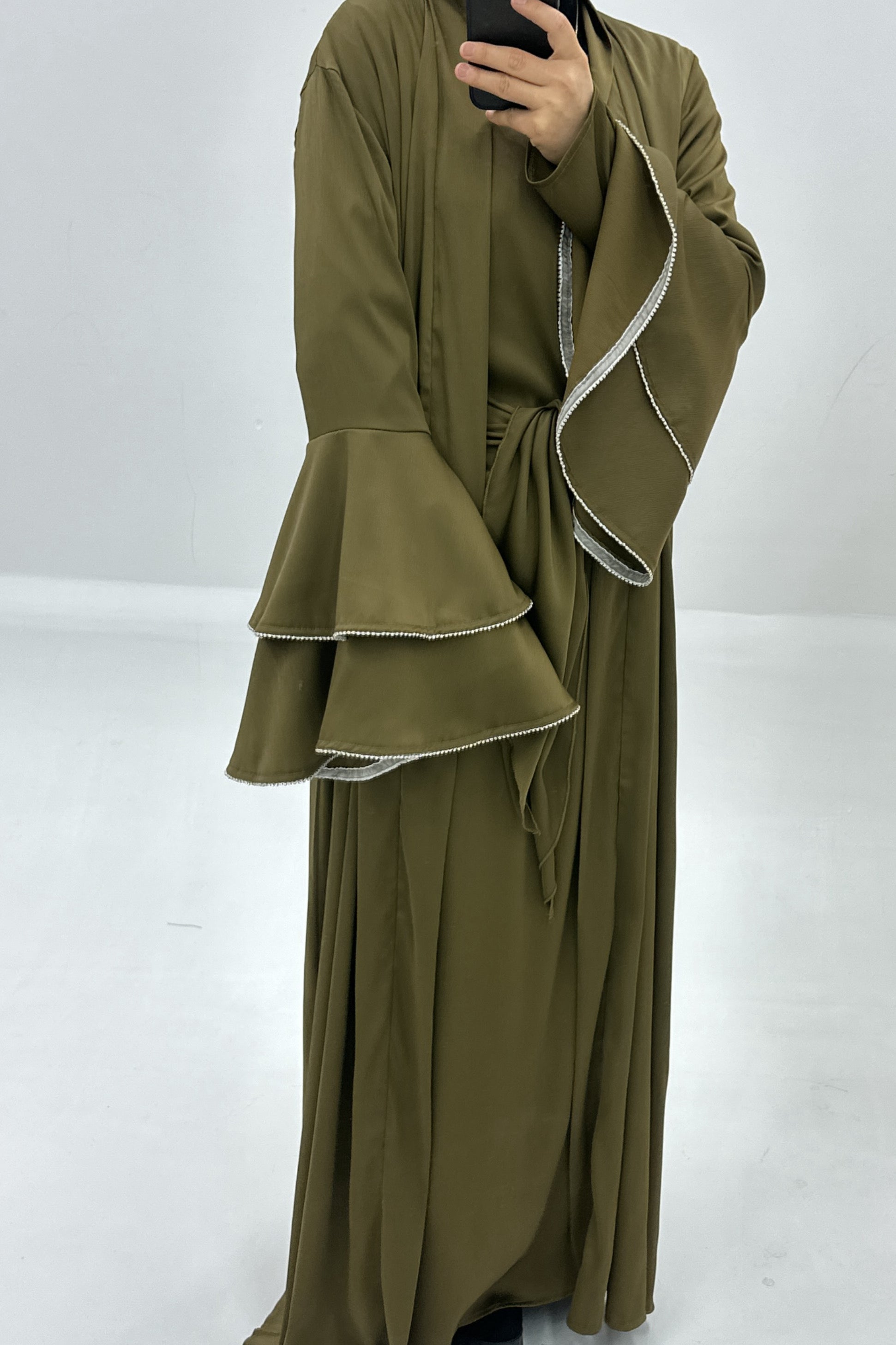 Rama Polyester Flare Sleeve Abaya Set 760 - Khaki