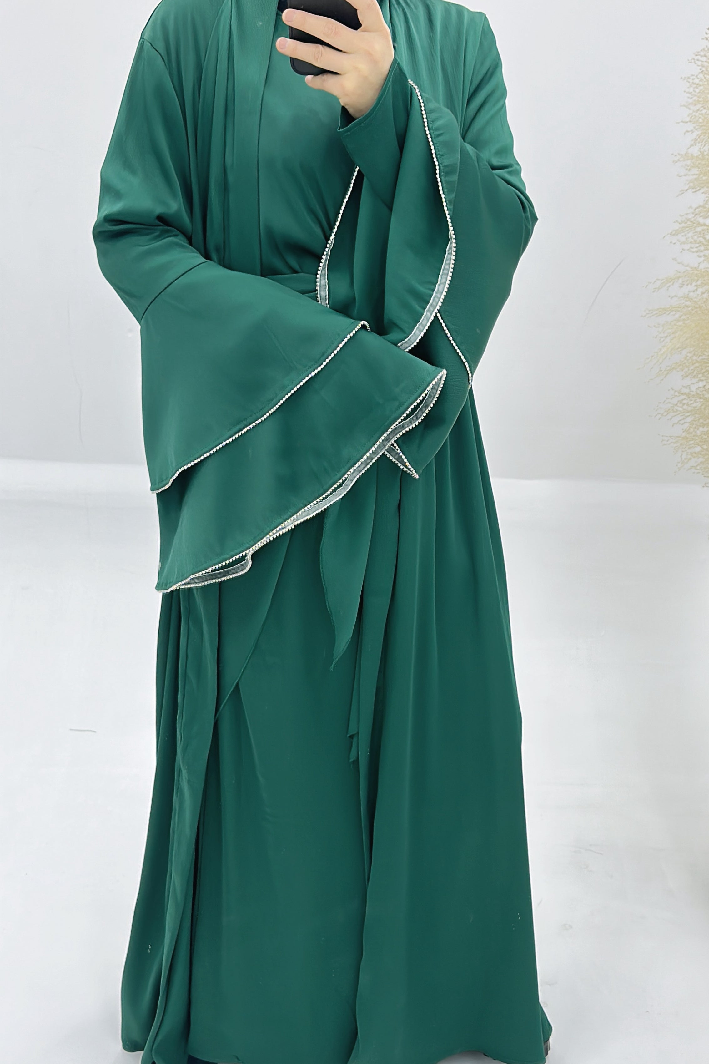 Rama Polyester Flare Sleeve Abaya Set 760 - Dark Green