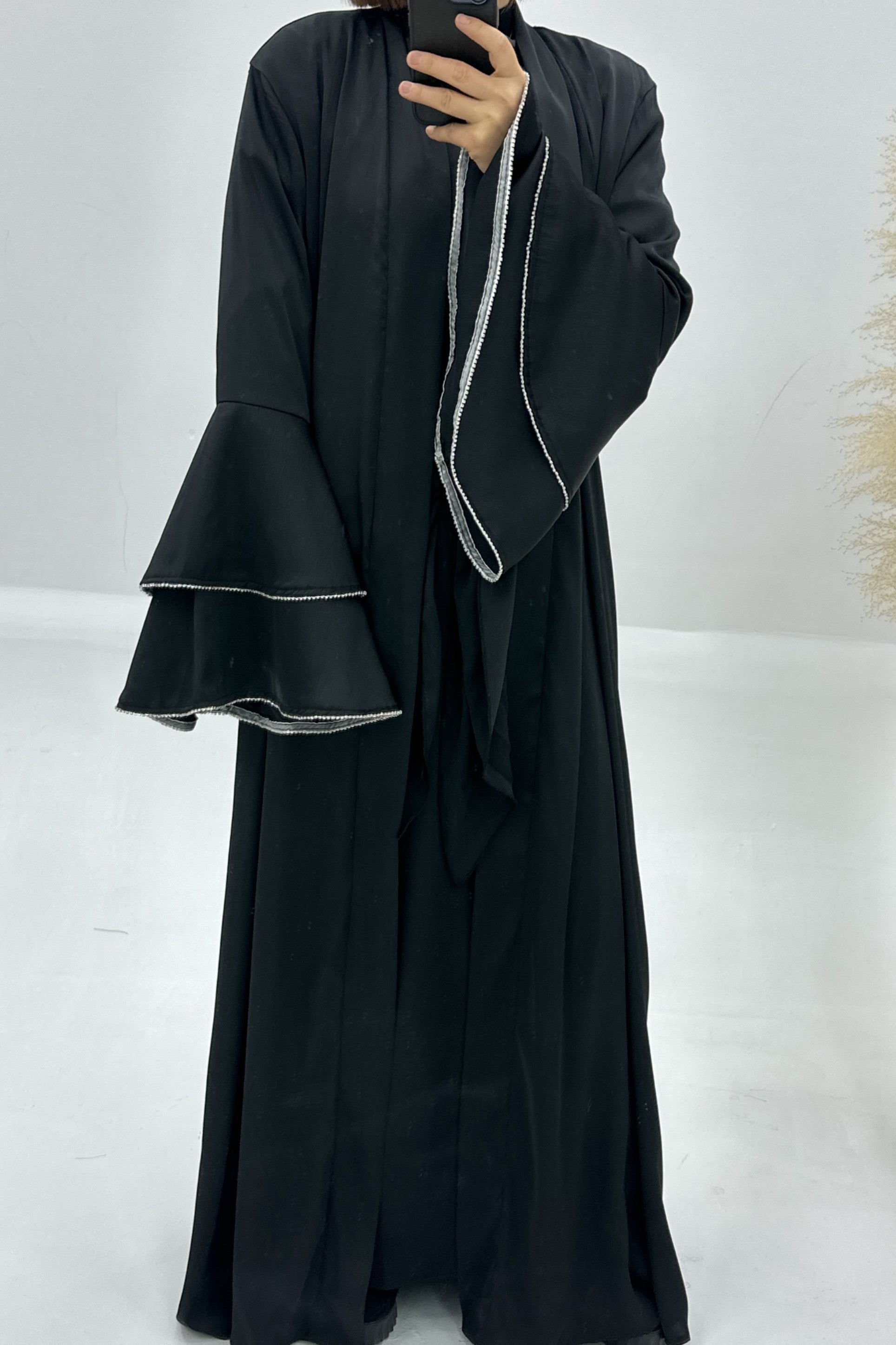 Rama Polyester Flare Sleeve Abaya Set 760 - Black