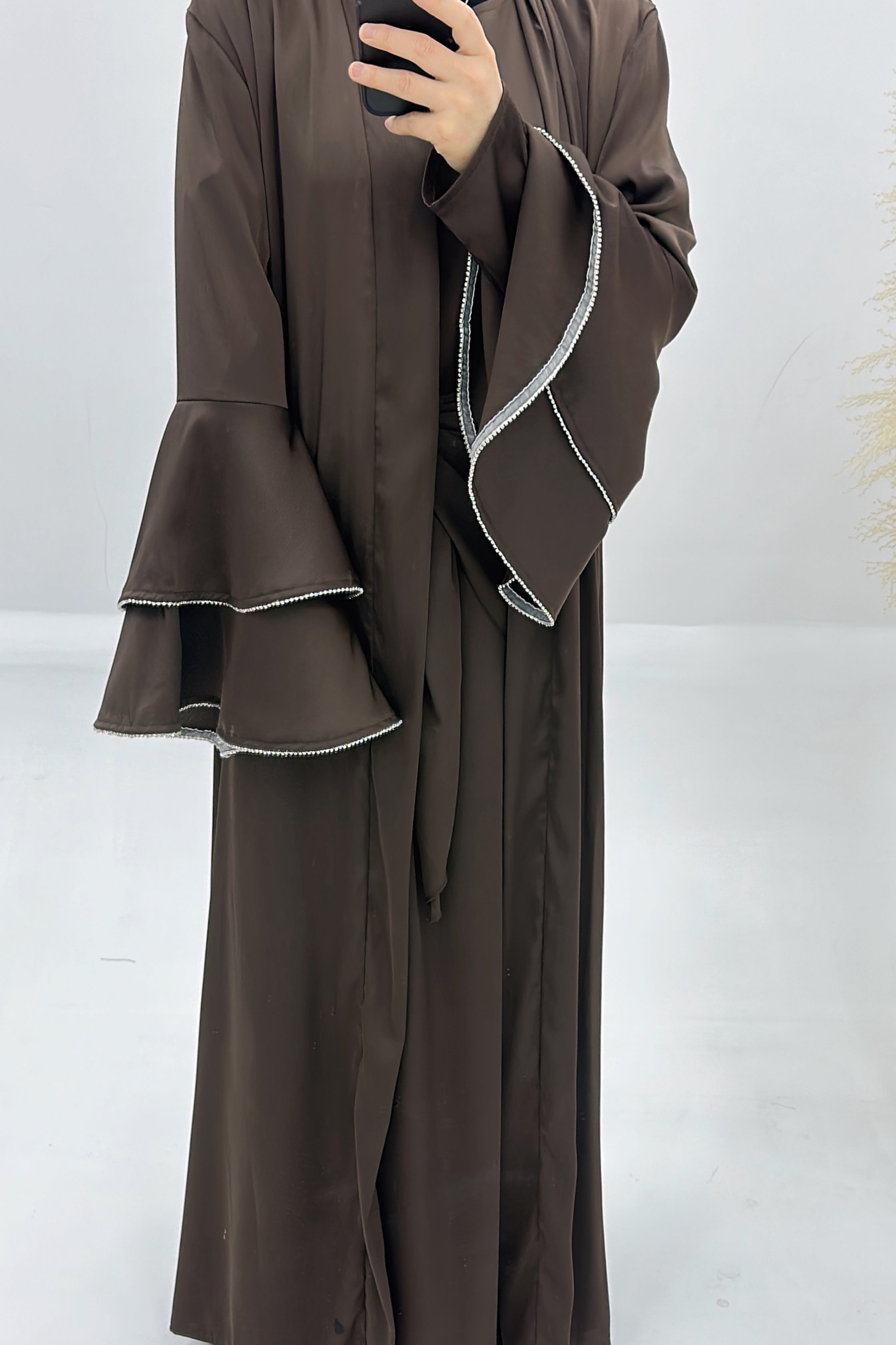 Rama Polyester Flare Sleeve Abaya Set 760 - Coffee - Meliza