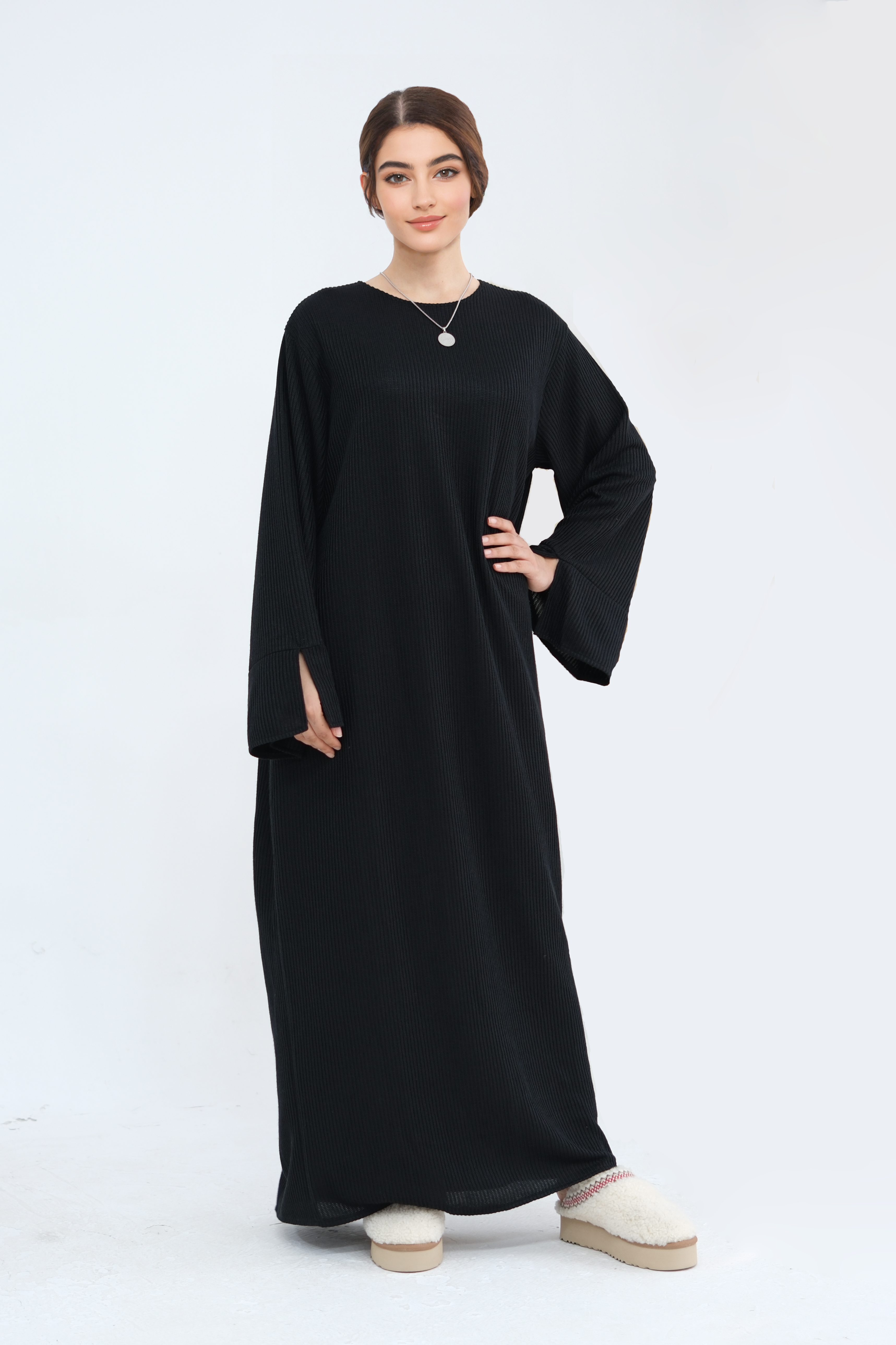 NOOR Knit Maxi Dress Abaya 912-Black