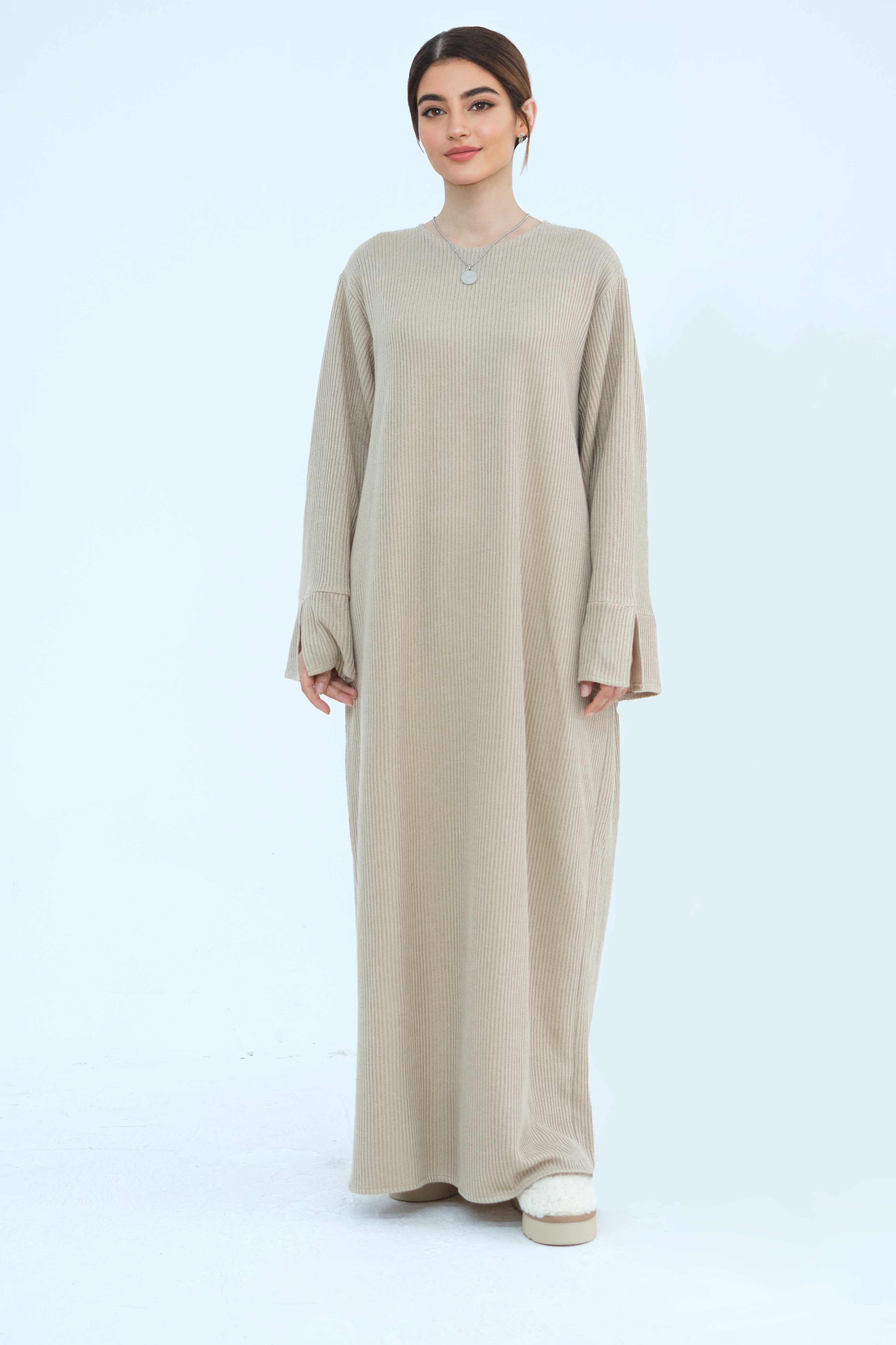 NOOR Knit Maxi Dress Abaya 912-Khaki