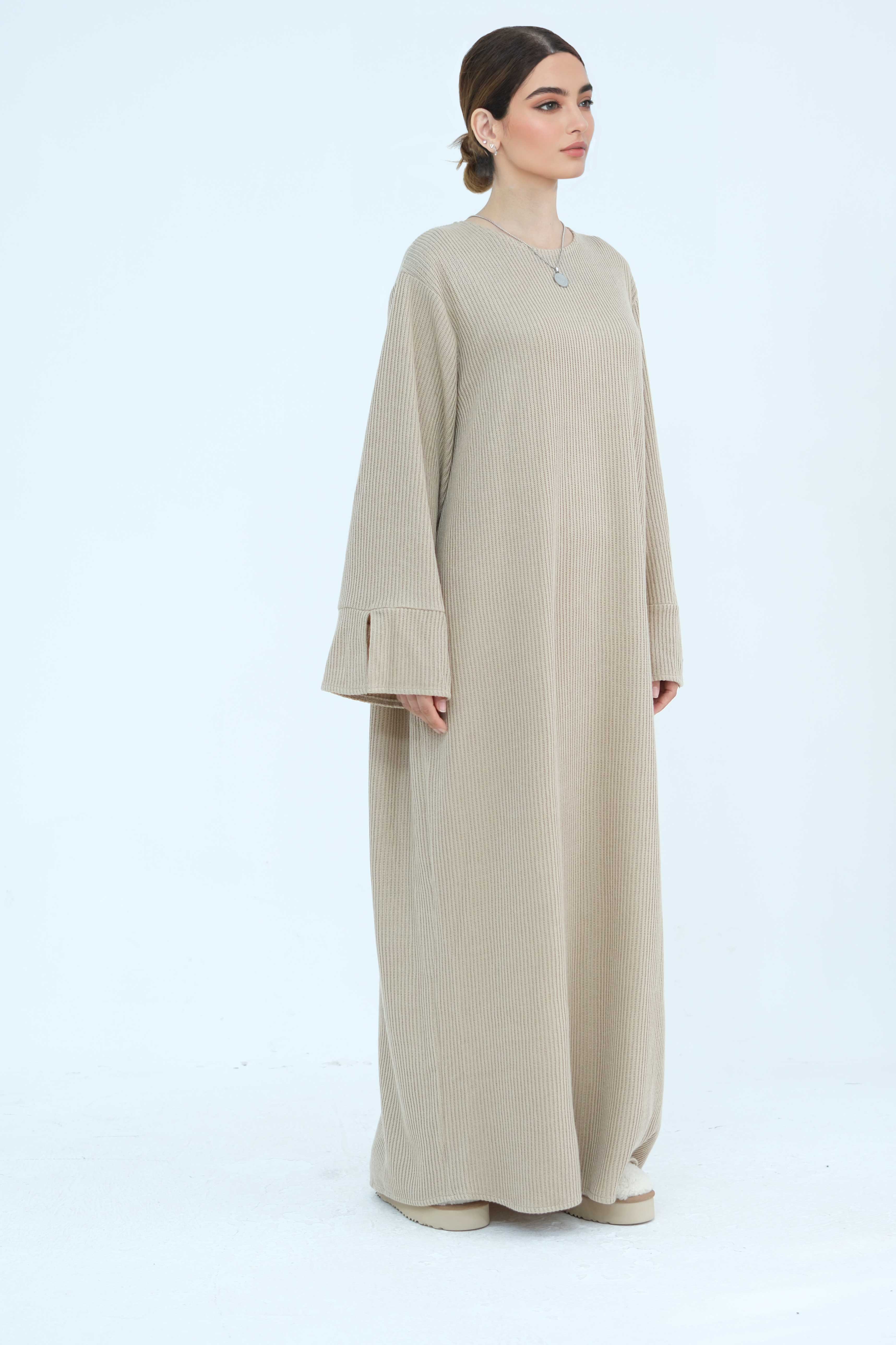 NOOR Knit Maxi Dress Abaya 912-Khaki