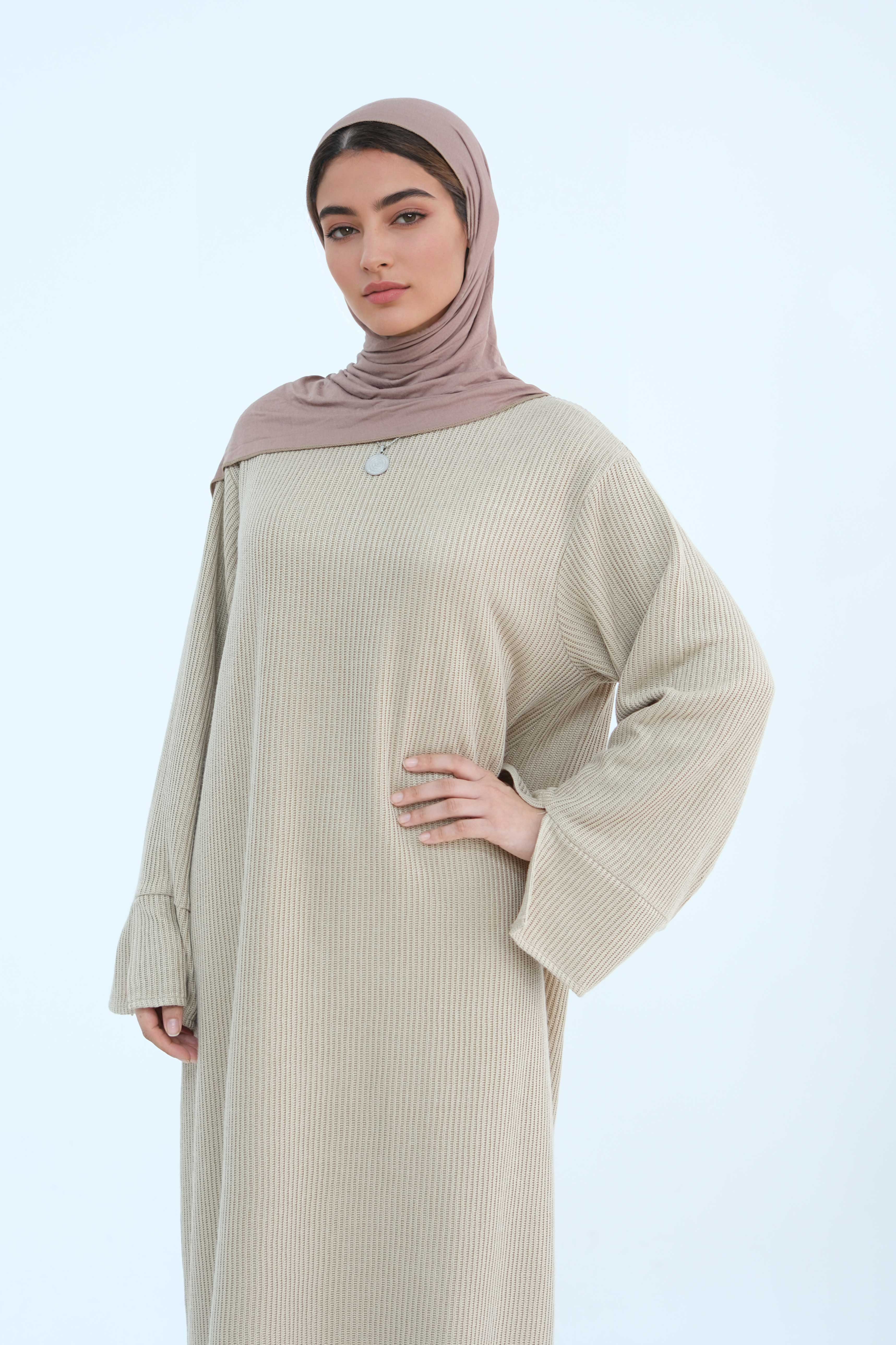 NOOR Knit Maxi Dress Abaya 912-Khaki