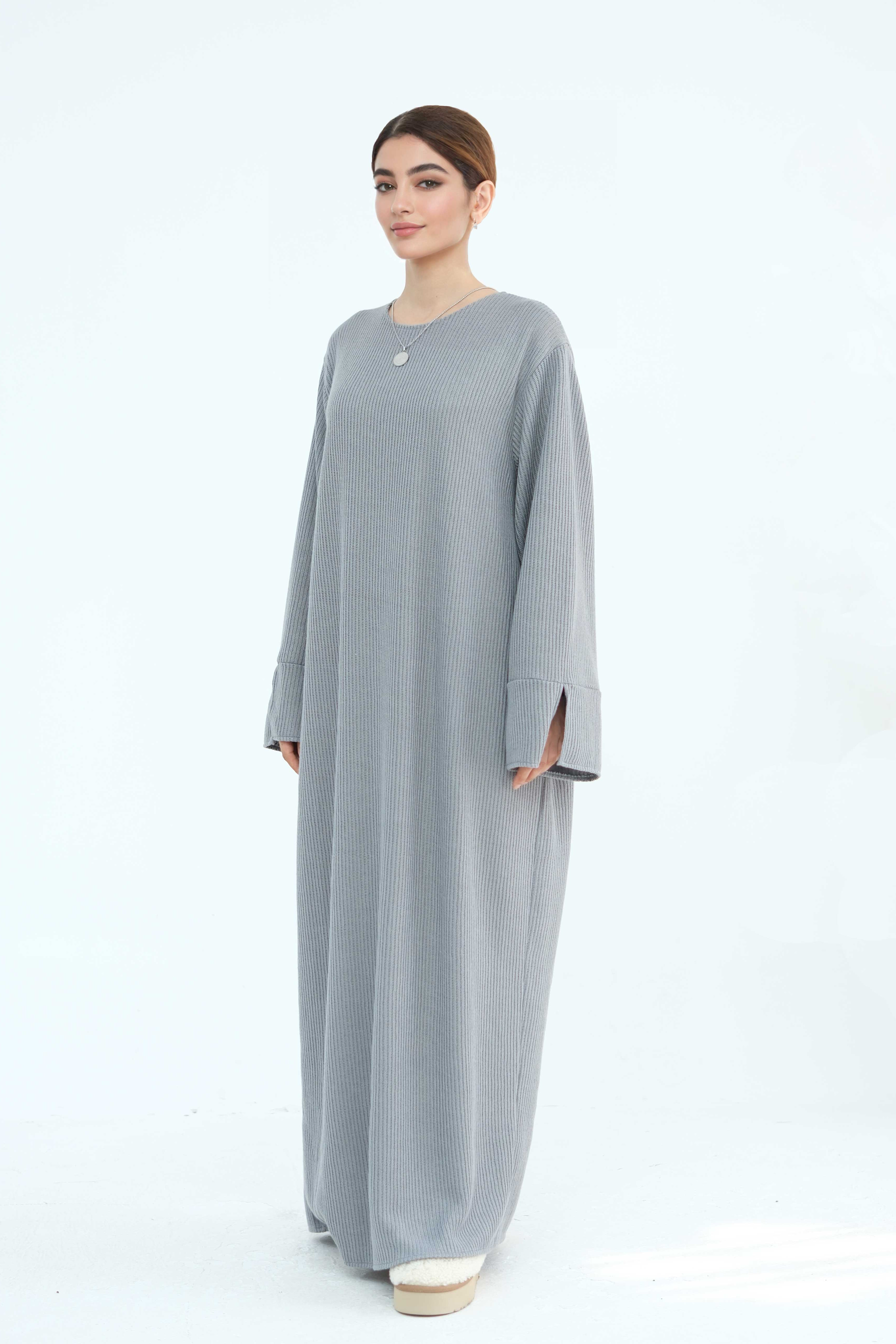 NOOR Knit Maxi Dress Abaya 912-light Gray