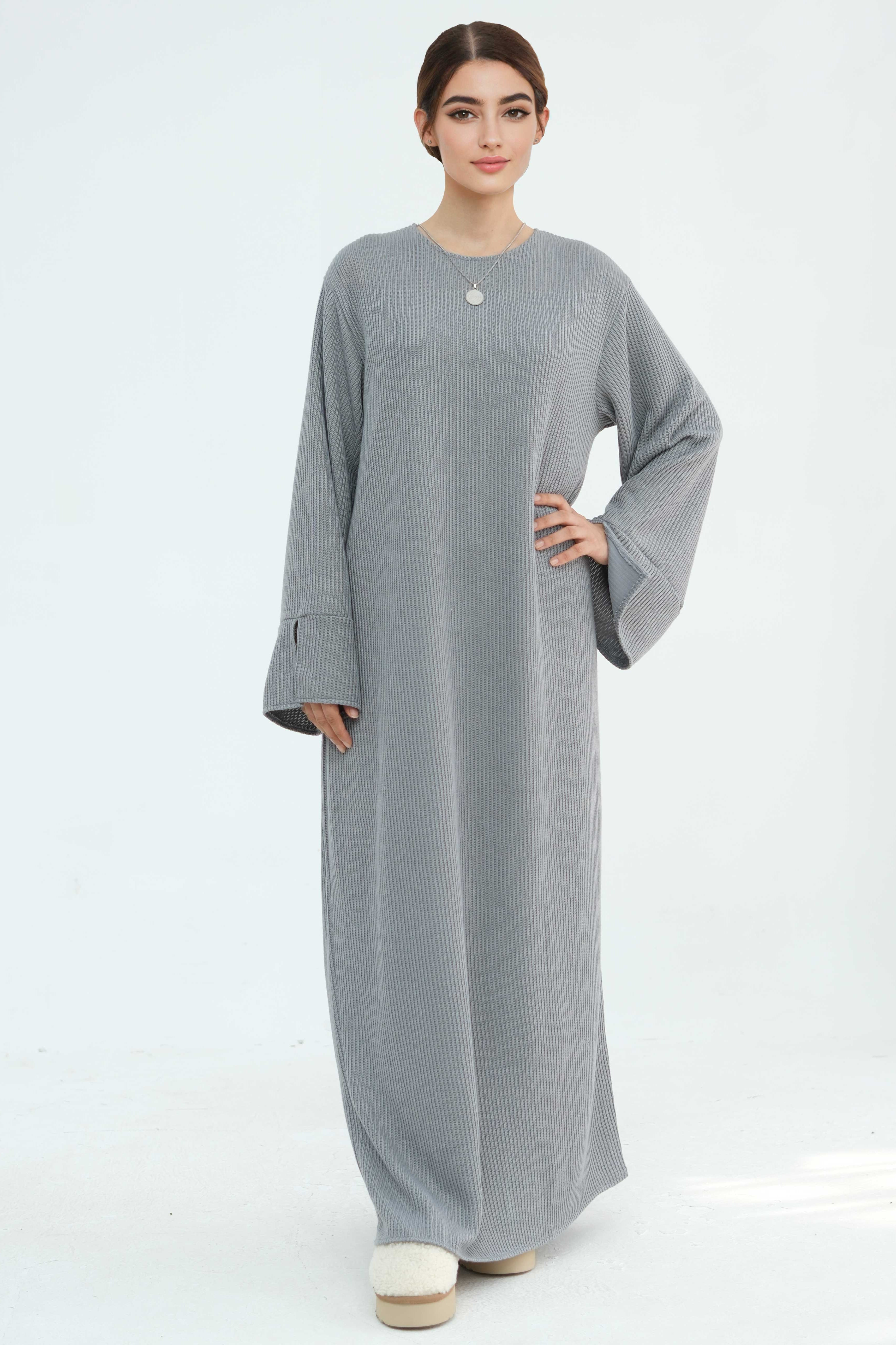 NOOR Knit Maxi Dress Abaya 912-light Gray