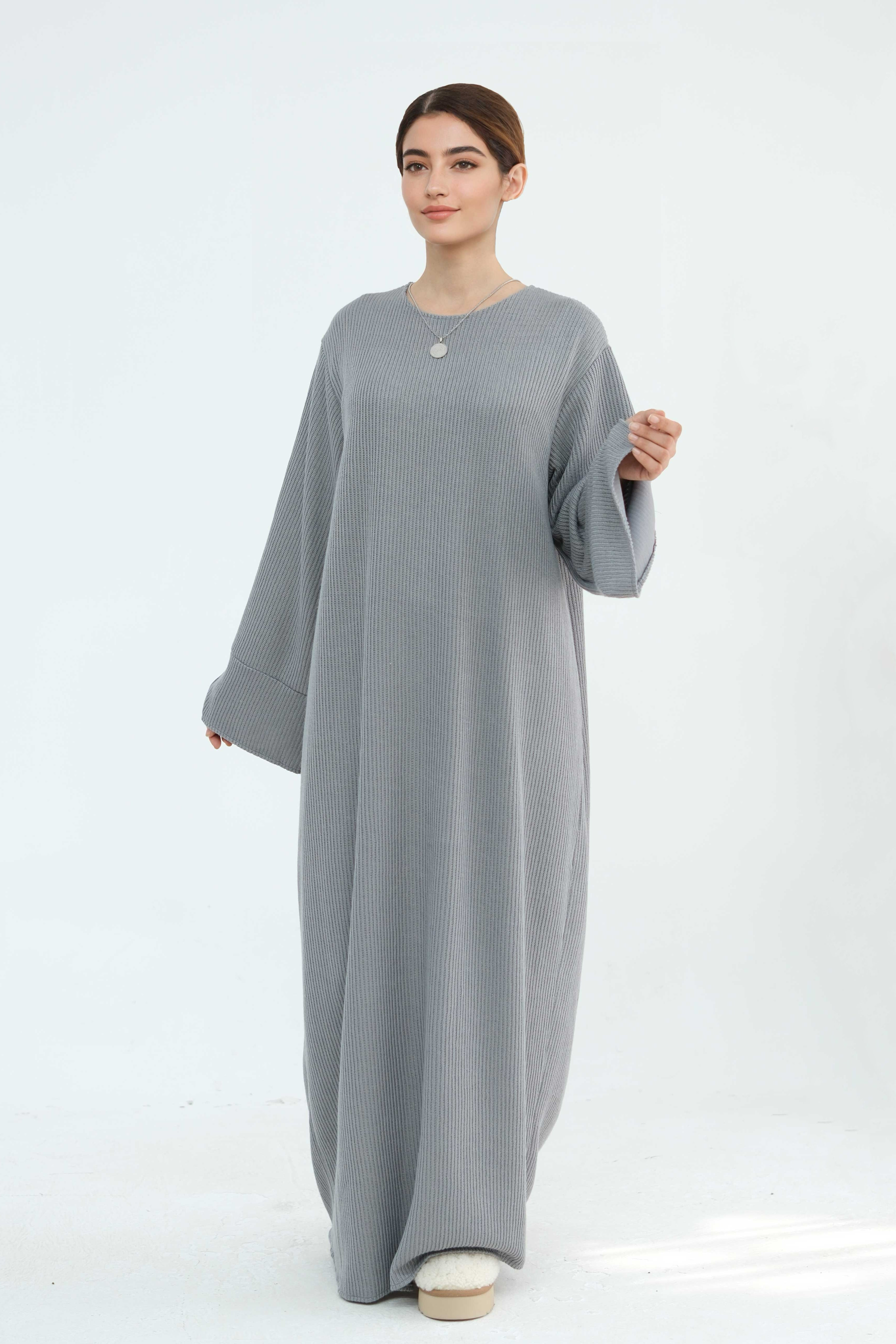 NOOR Knit Maxi Dress Abaya 912-light Gray