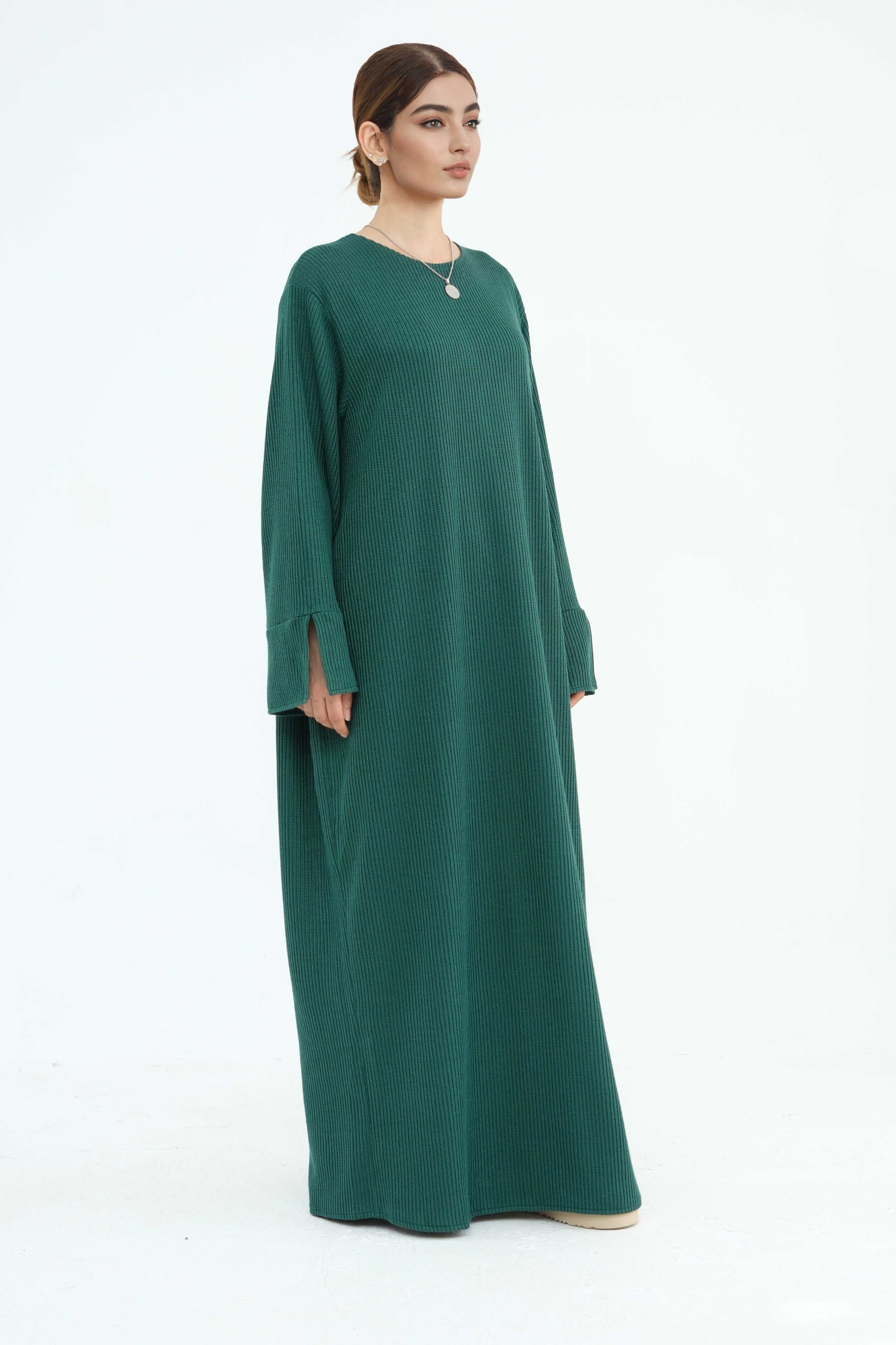 NOOR Knit Maxi Dress Abaya 912-Dark Green