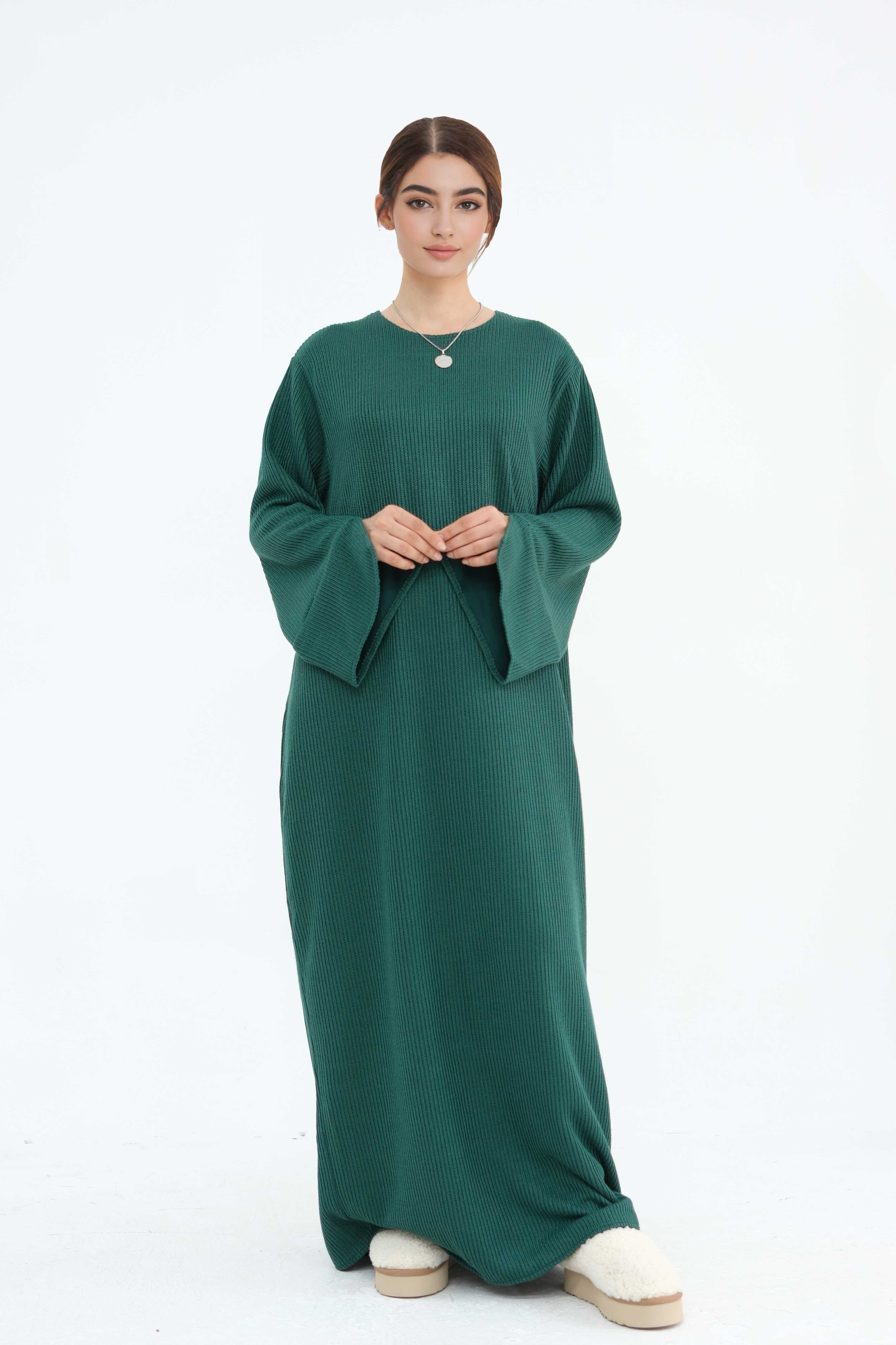 NOOR Knit Maxi Dress Abaya 912-Dark Green