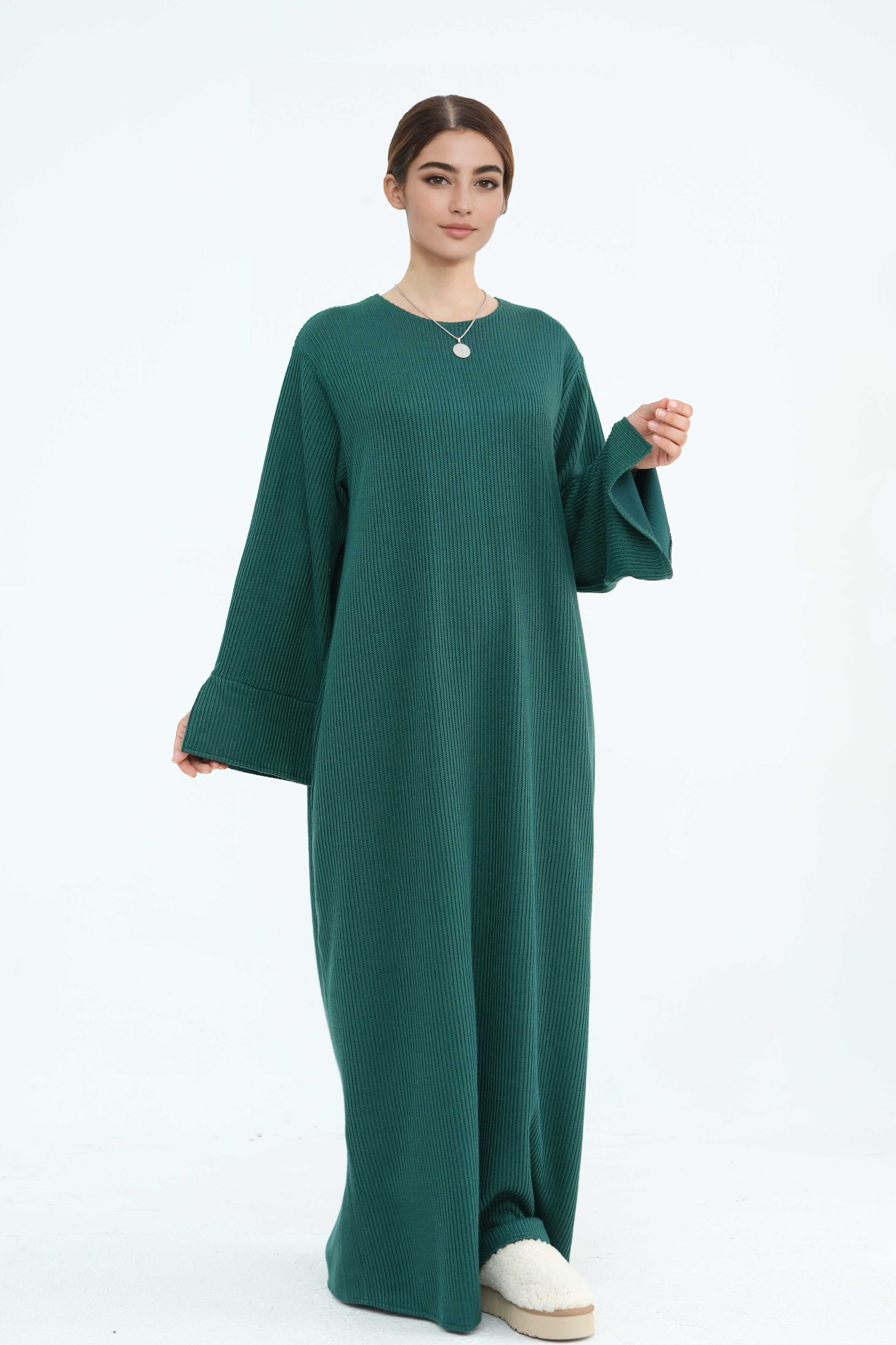 NOOR Knit Maxi Dress Abaya 912-Dark Green