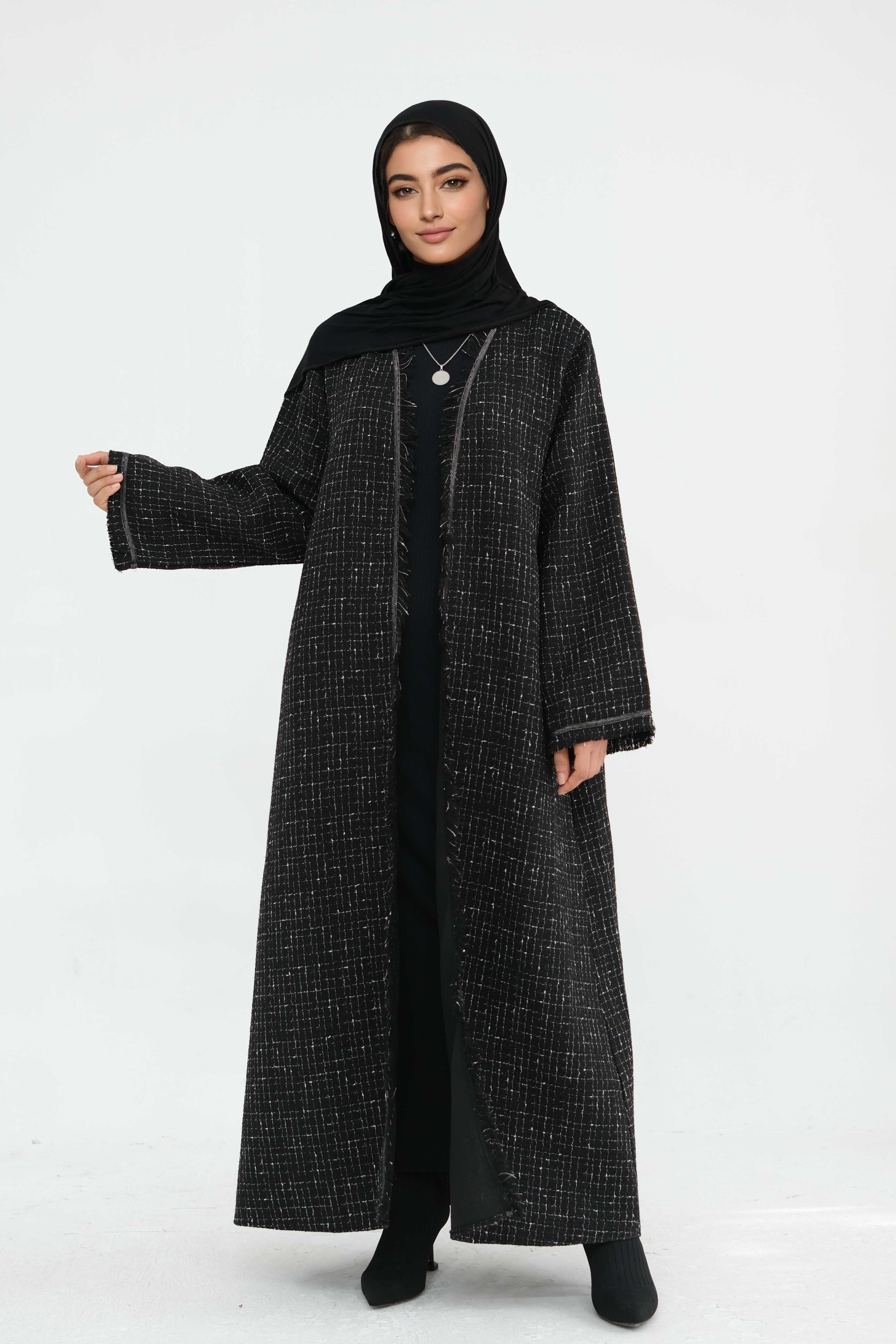 Lina Chic Boucle Open Abaya 908-Black