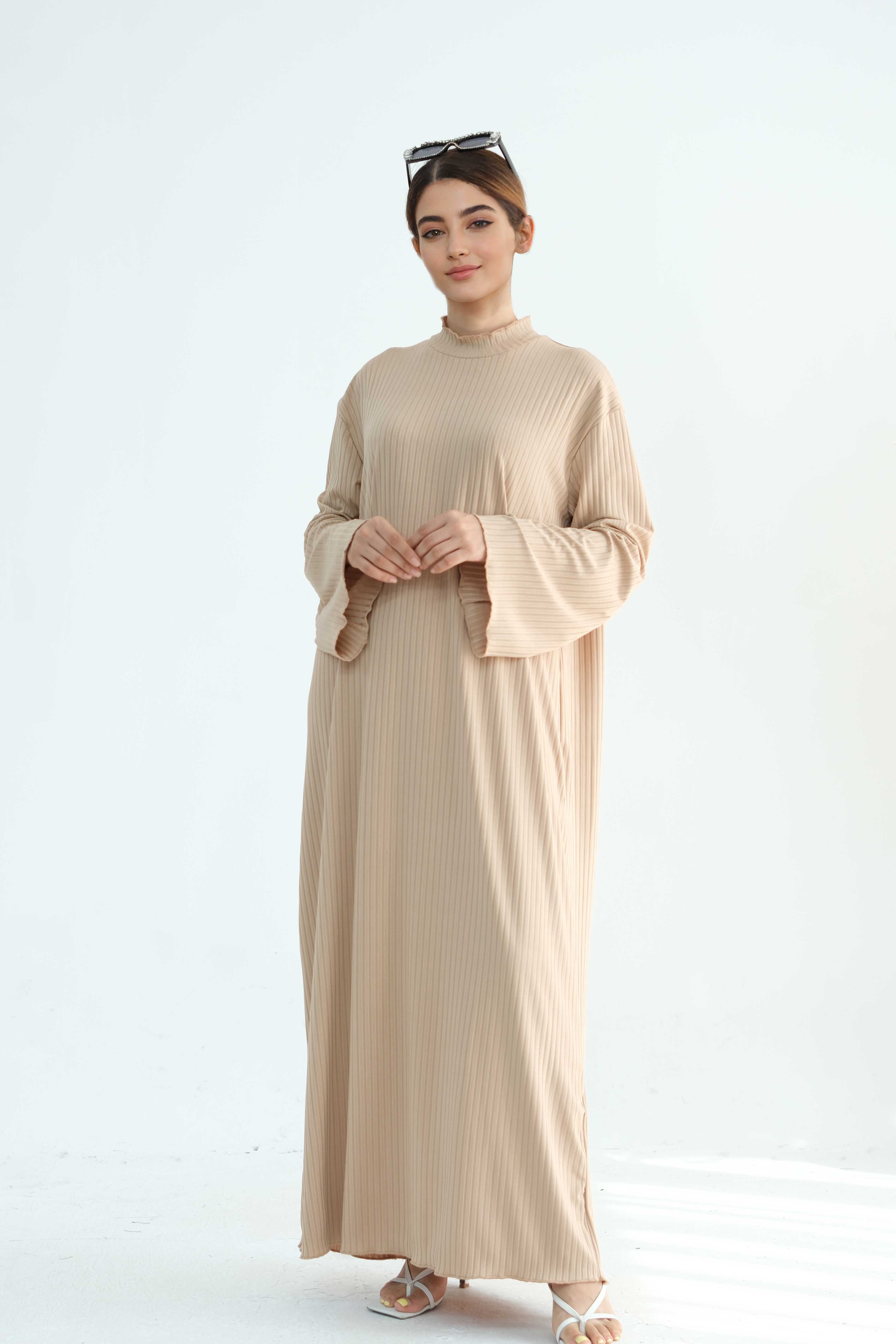 ZAINAB Knit Ribbed Maxi Dress Abaya 905-Taro color