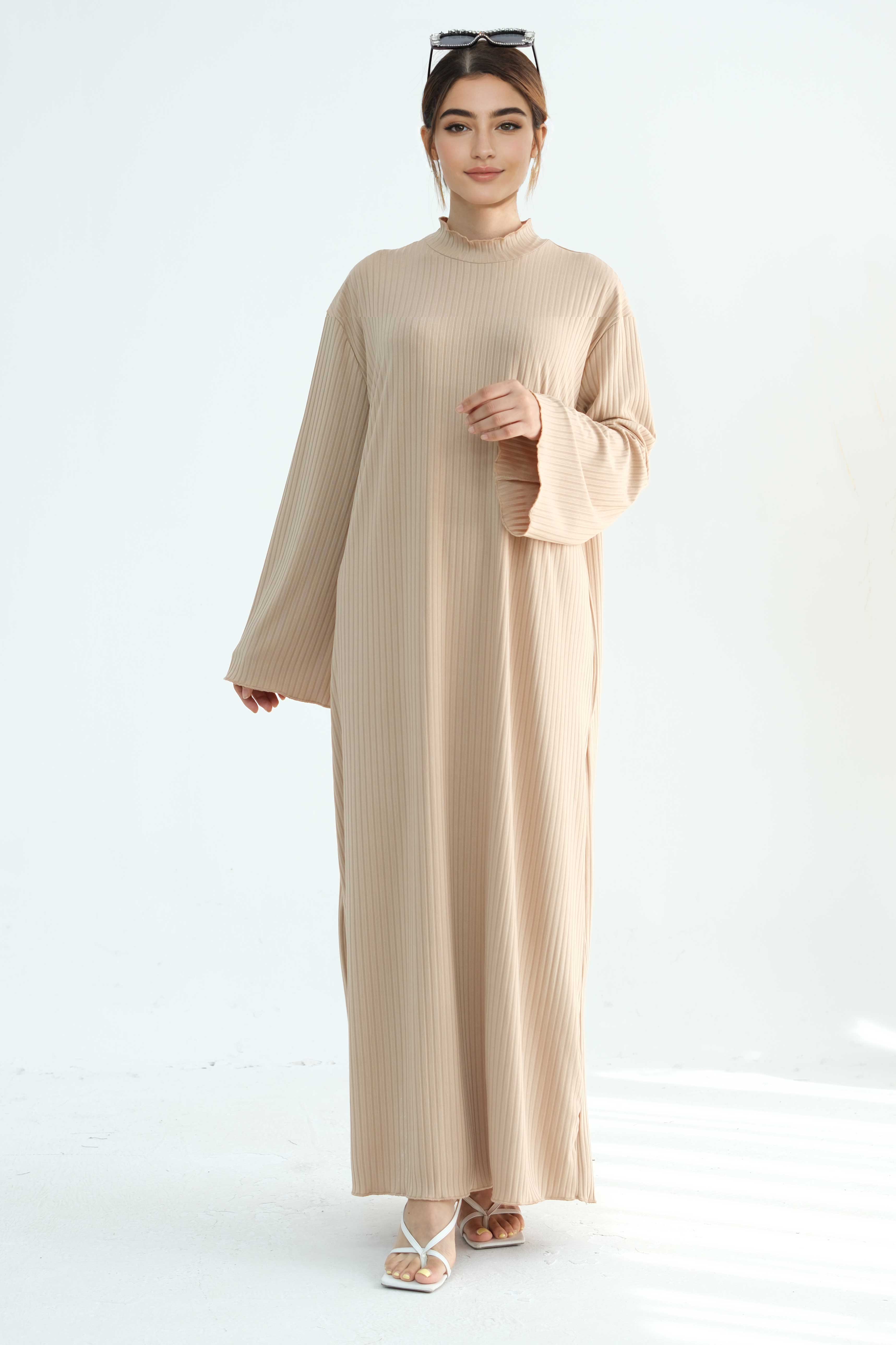 ZAINAB Knit Ribbed Maxi Dress Abaya 905-Taro color