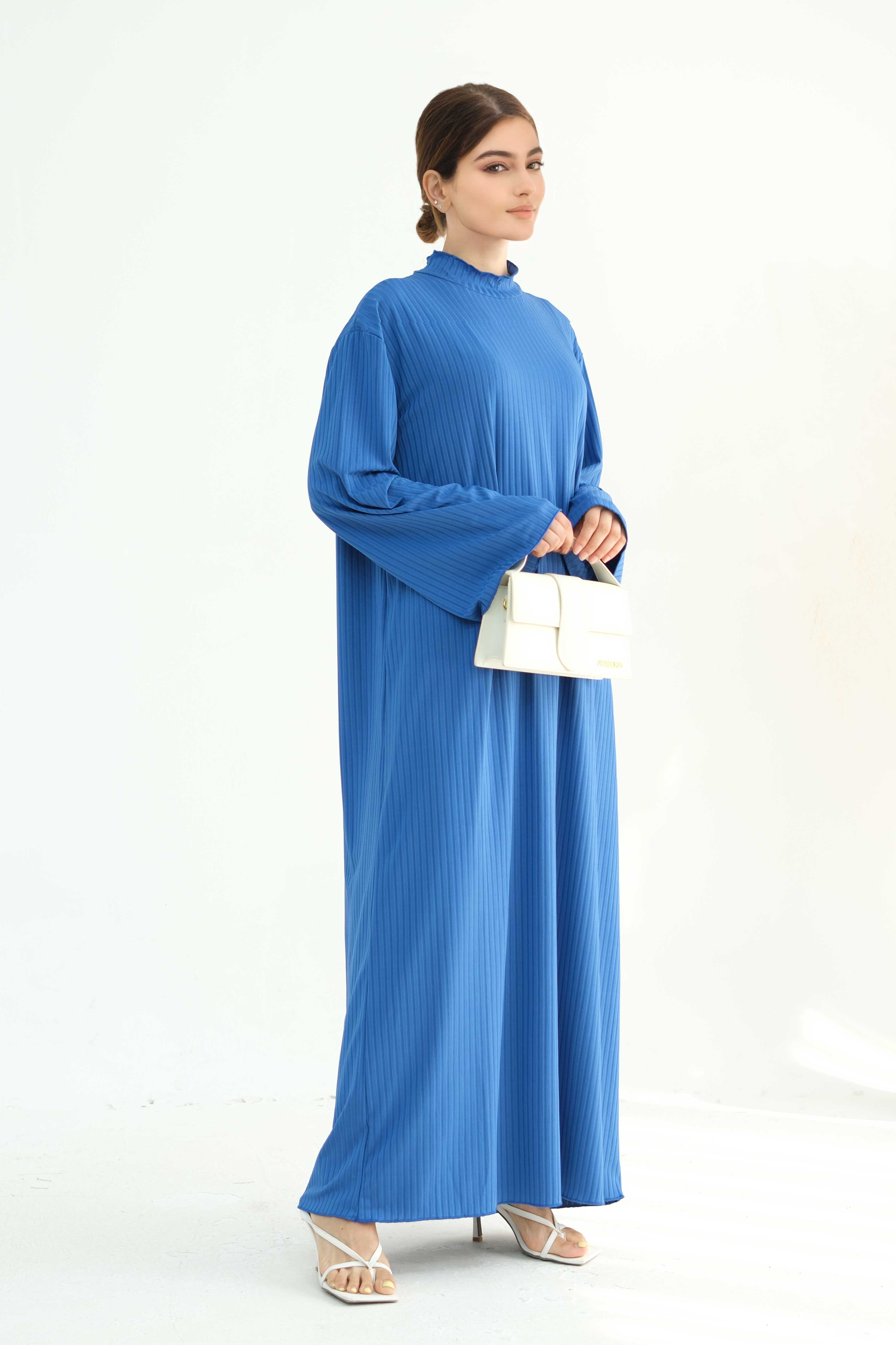 ZAINAB Knit Ribbed Maxi Dress Abaya 905-Blue