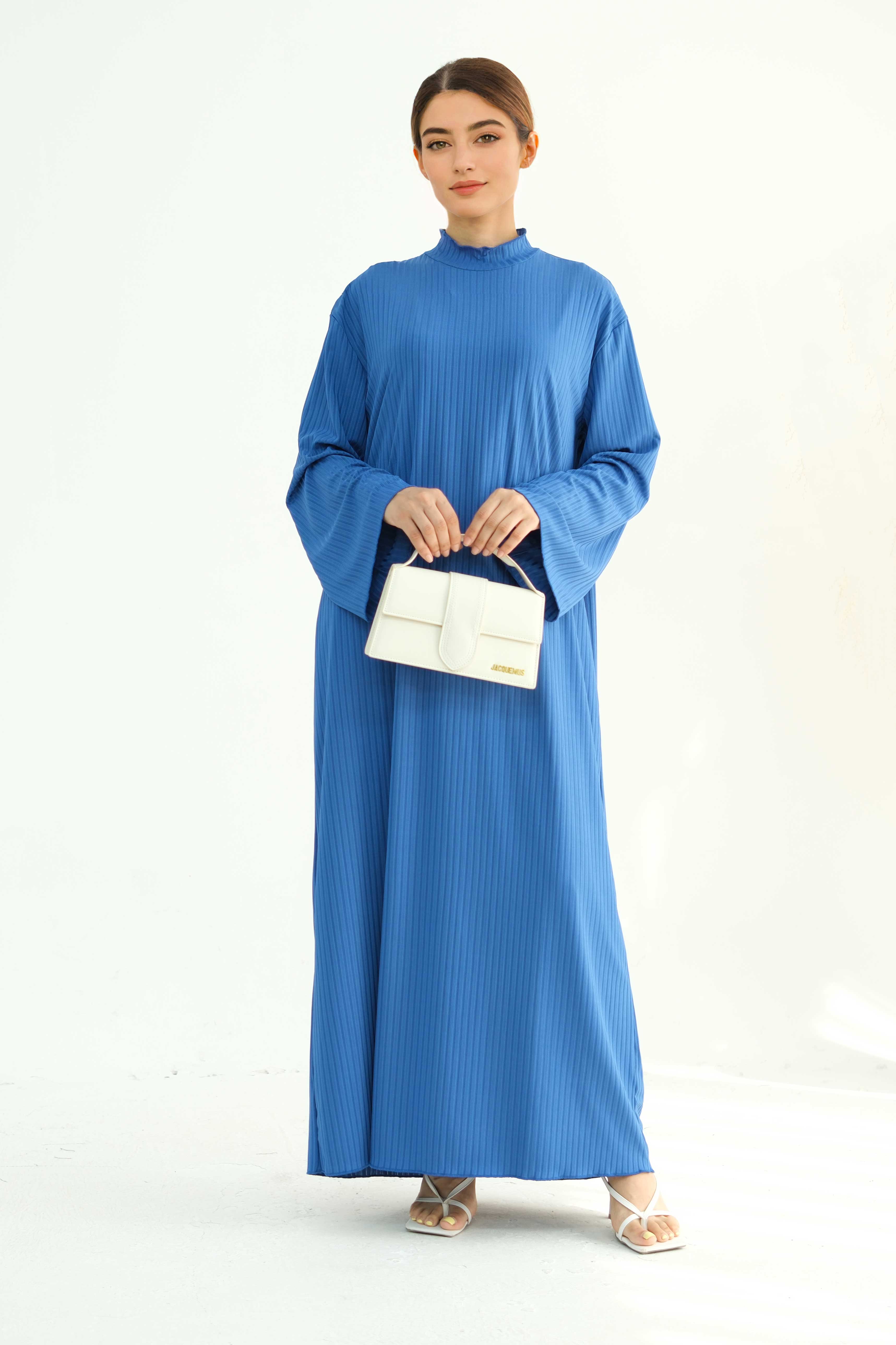 ZAINAB Knit Ribbed Maxi Dress Abaya 905-Blue