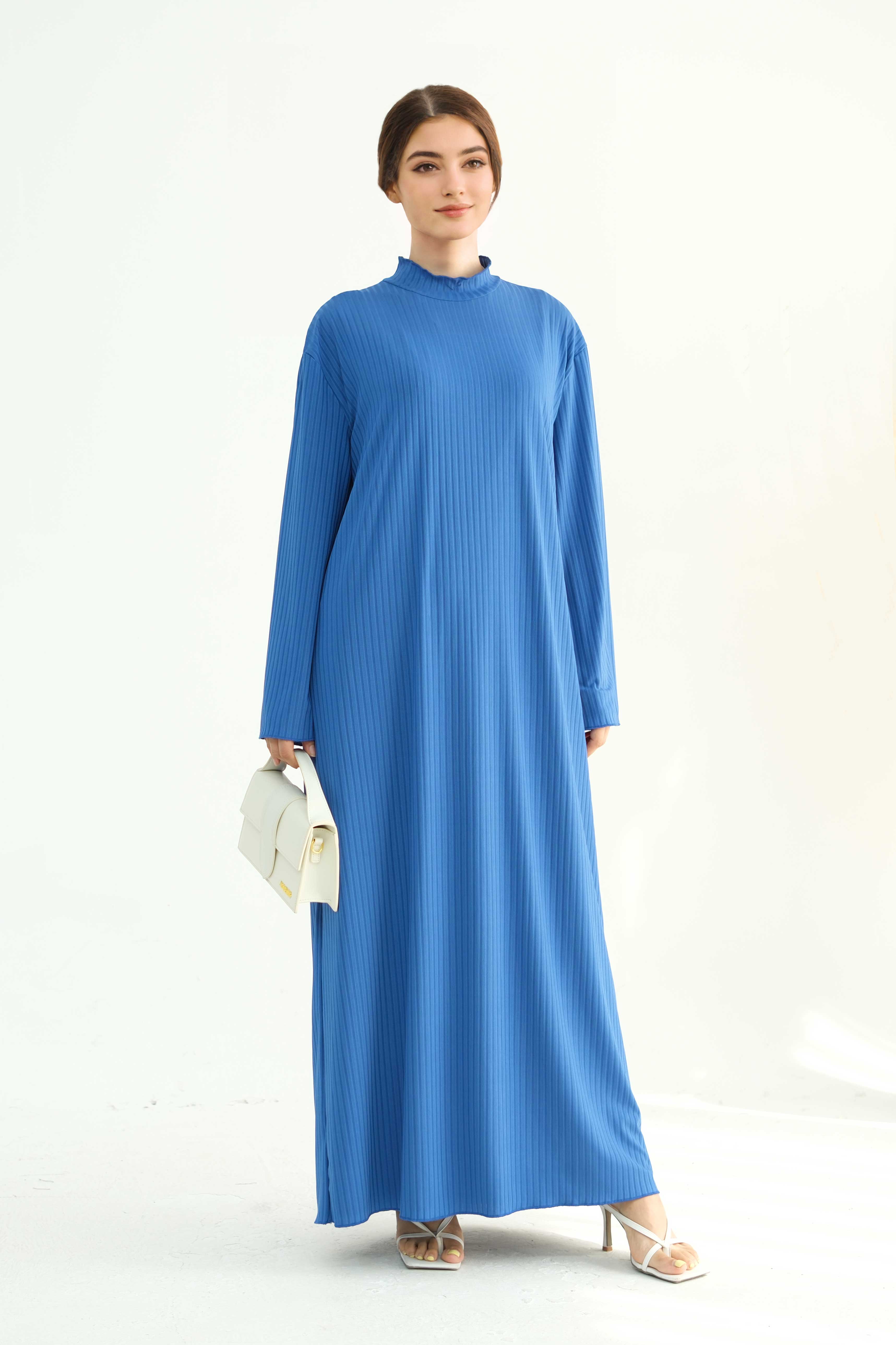 ZAINAB Knit Ribbed Maxi Dress Abaya 905-Blue