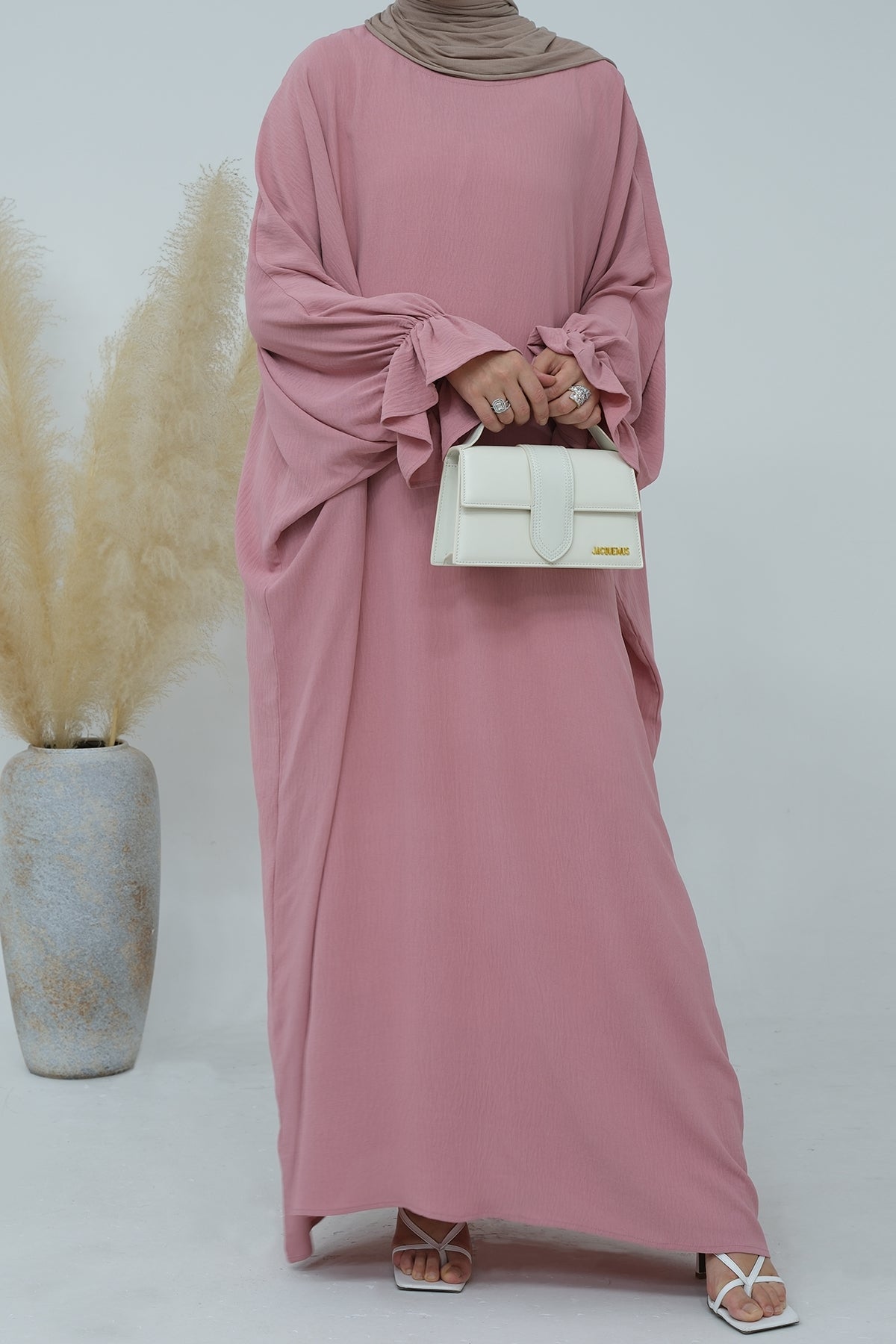 Natasha Cinched Sleeve Maxi Dress Abaya 669-Pink