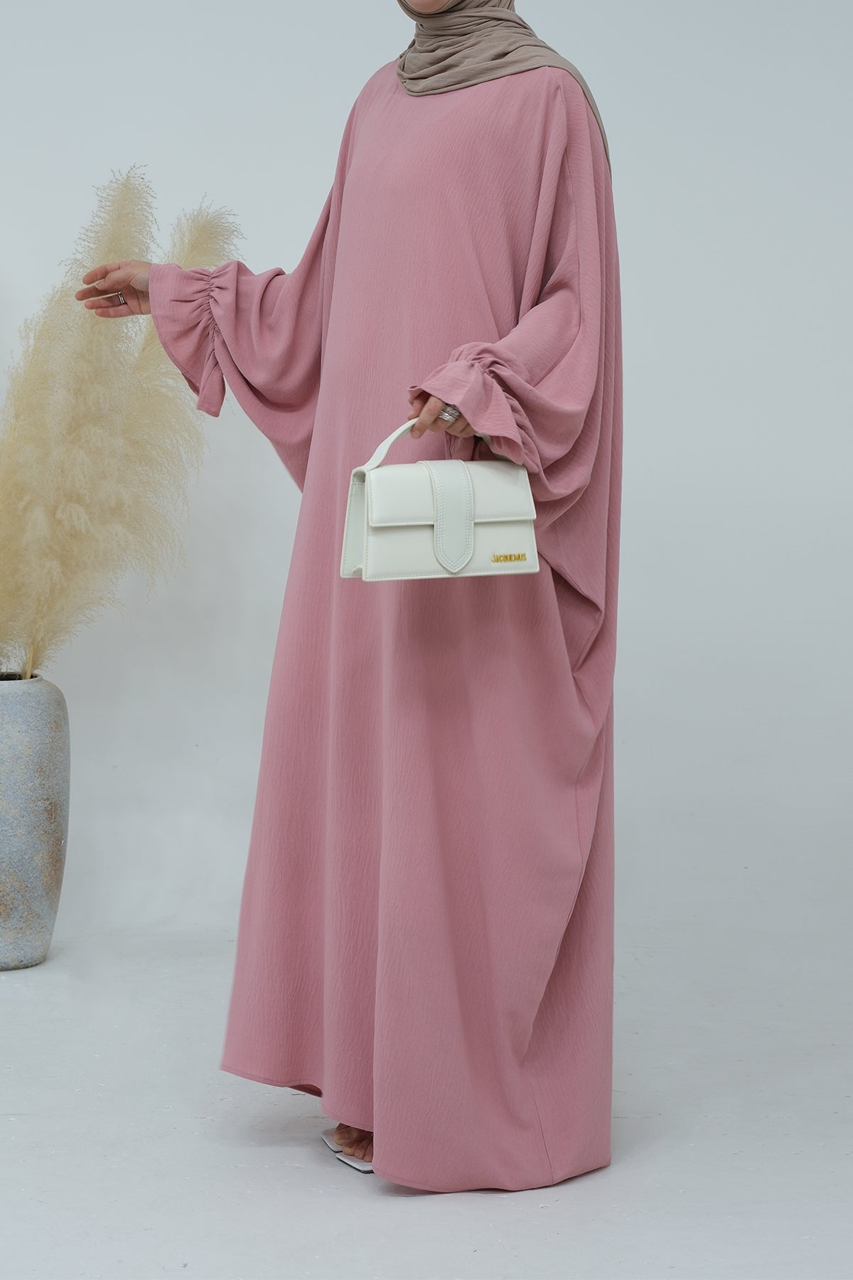 Natasha Cinched Sleeve Maxi Dress Abaya 669-Pink