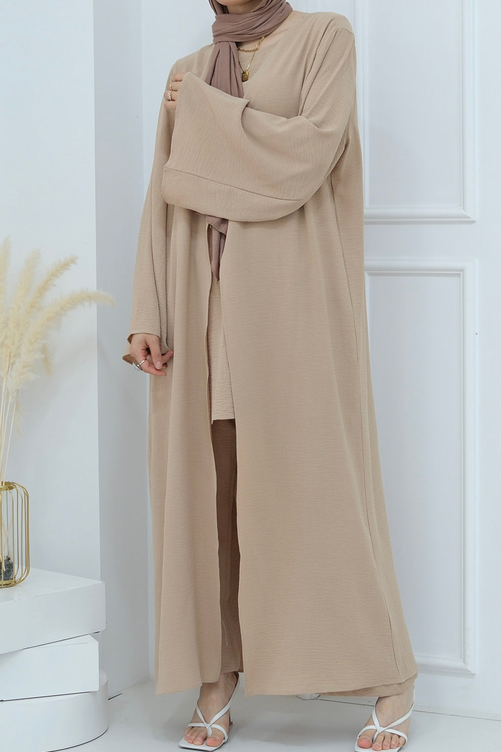 Sadia Stylish Casual Three-Piece Abaya Set 779-Khaki