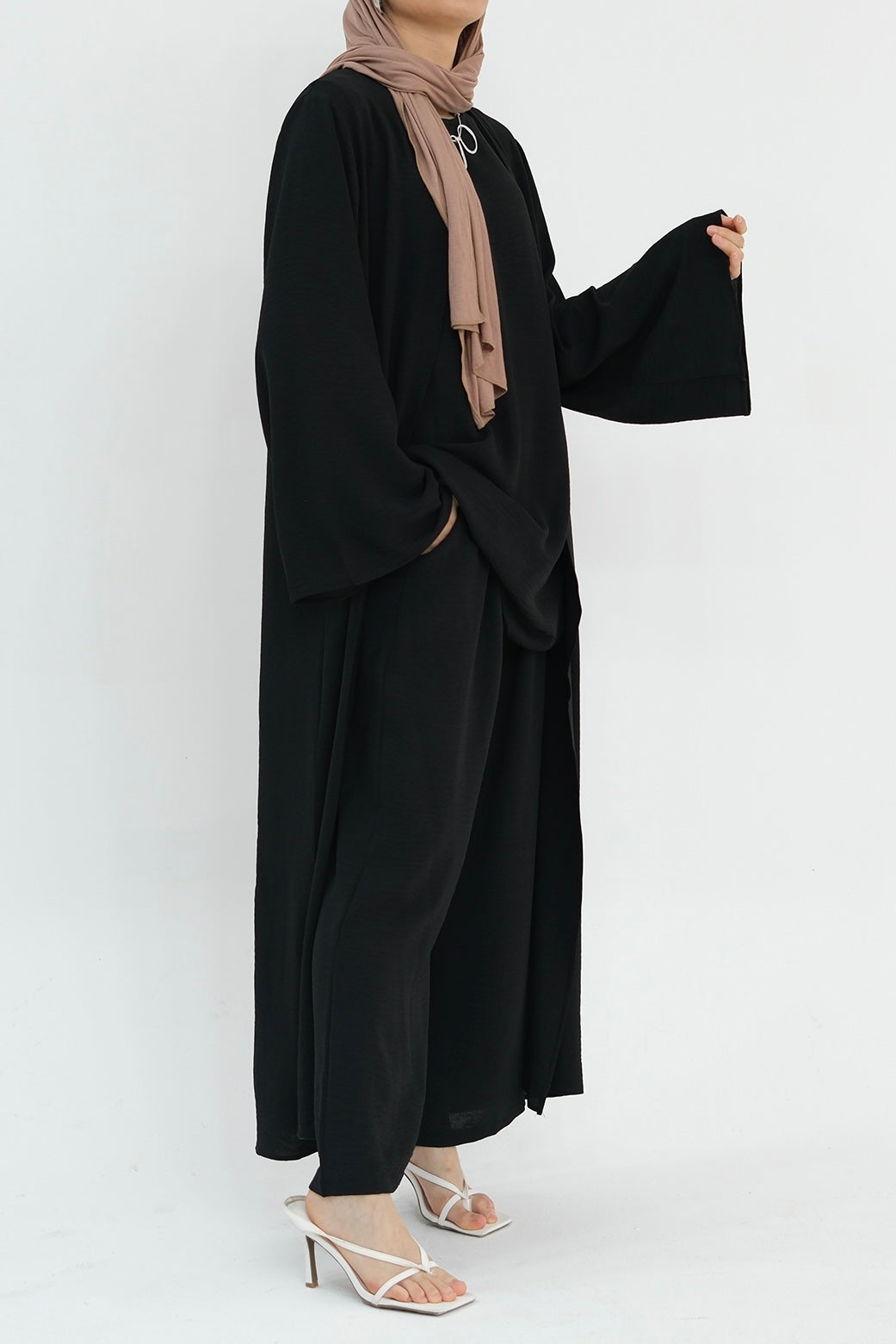 Sadia Stylish Casual Three-Piece Abaya Set 779-Black