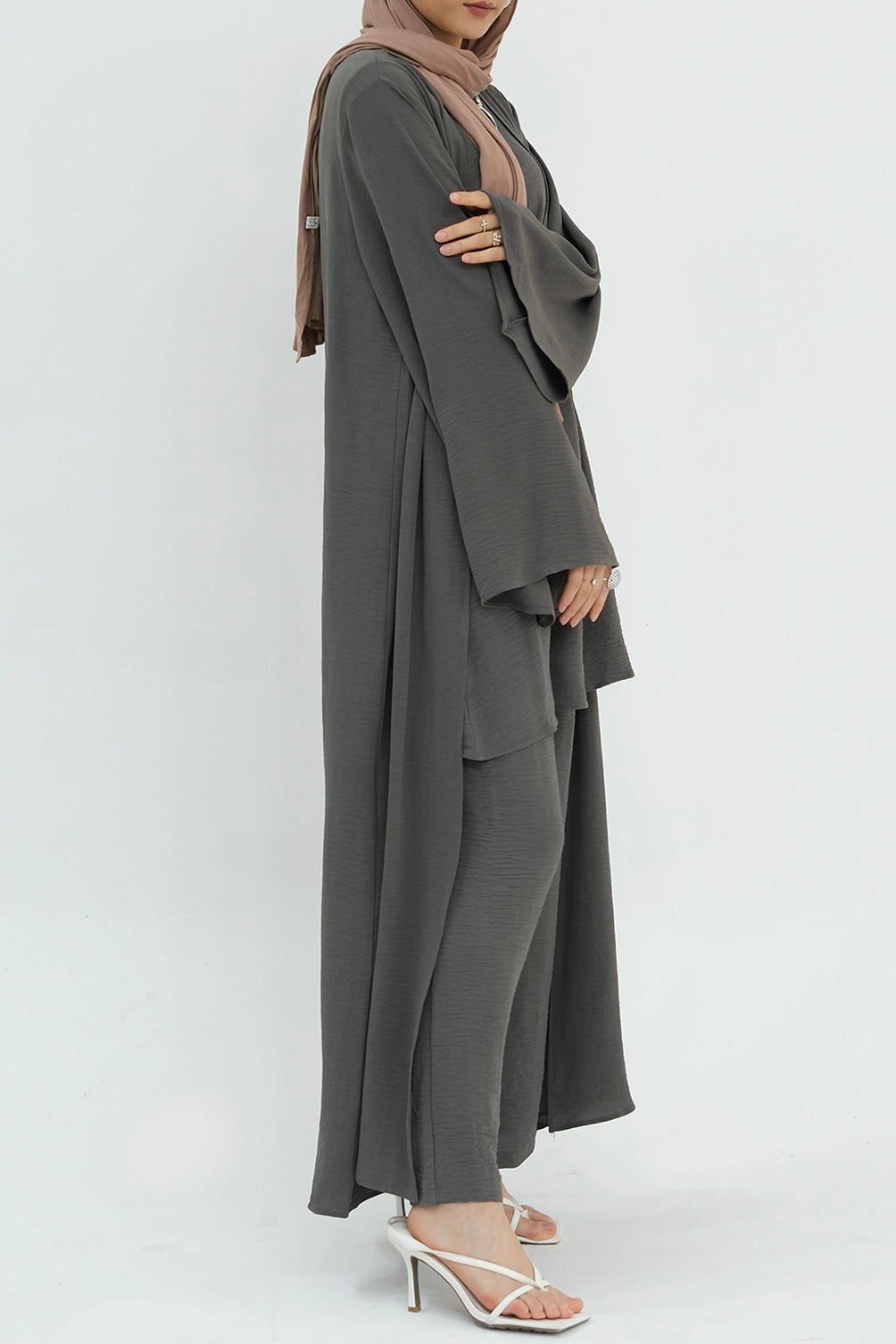 Sadia Stylish Casual Three-Piece Abaya Set 779-Gray