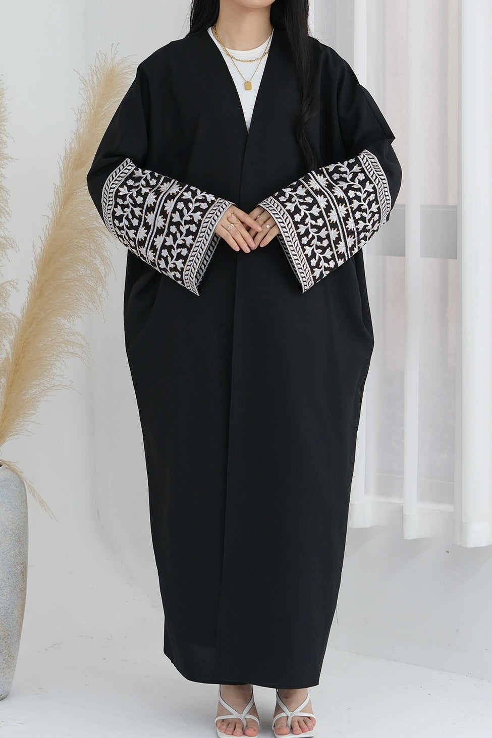 Ayra Flowers Embroidery Modest Open Abaya 784 - Black