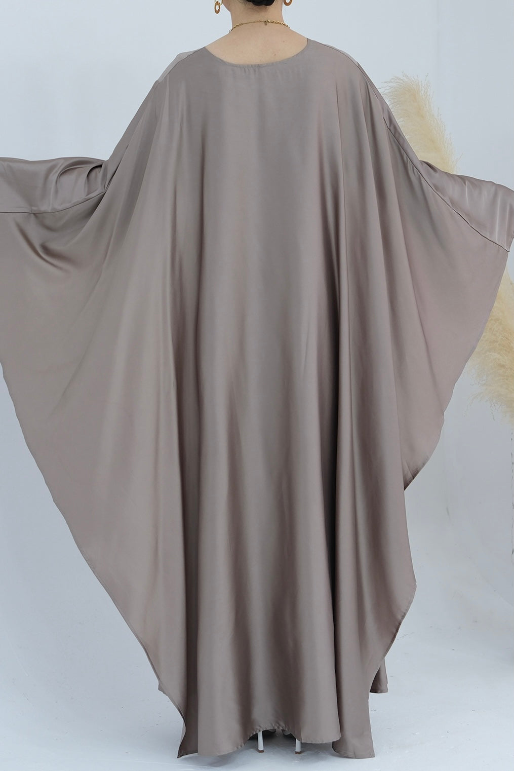 Ella Silky Satin Batwing Butterfly Sleeves Kaftan Maxi Dress Abaya 803 - Mauve