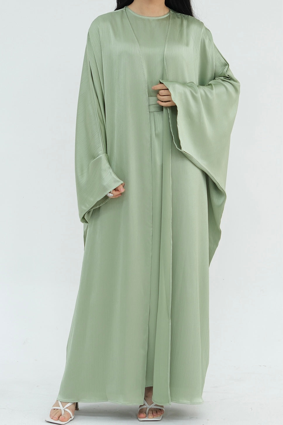 Jalilah 2PCS Modest Abaya Set with Crystal Chain 806 - Mint Green