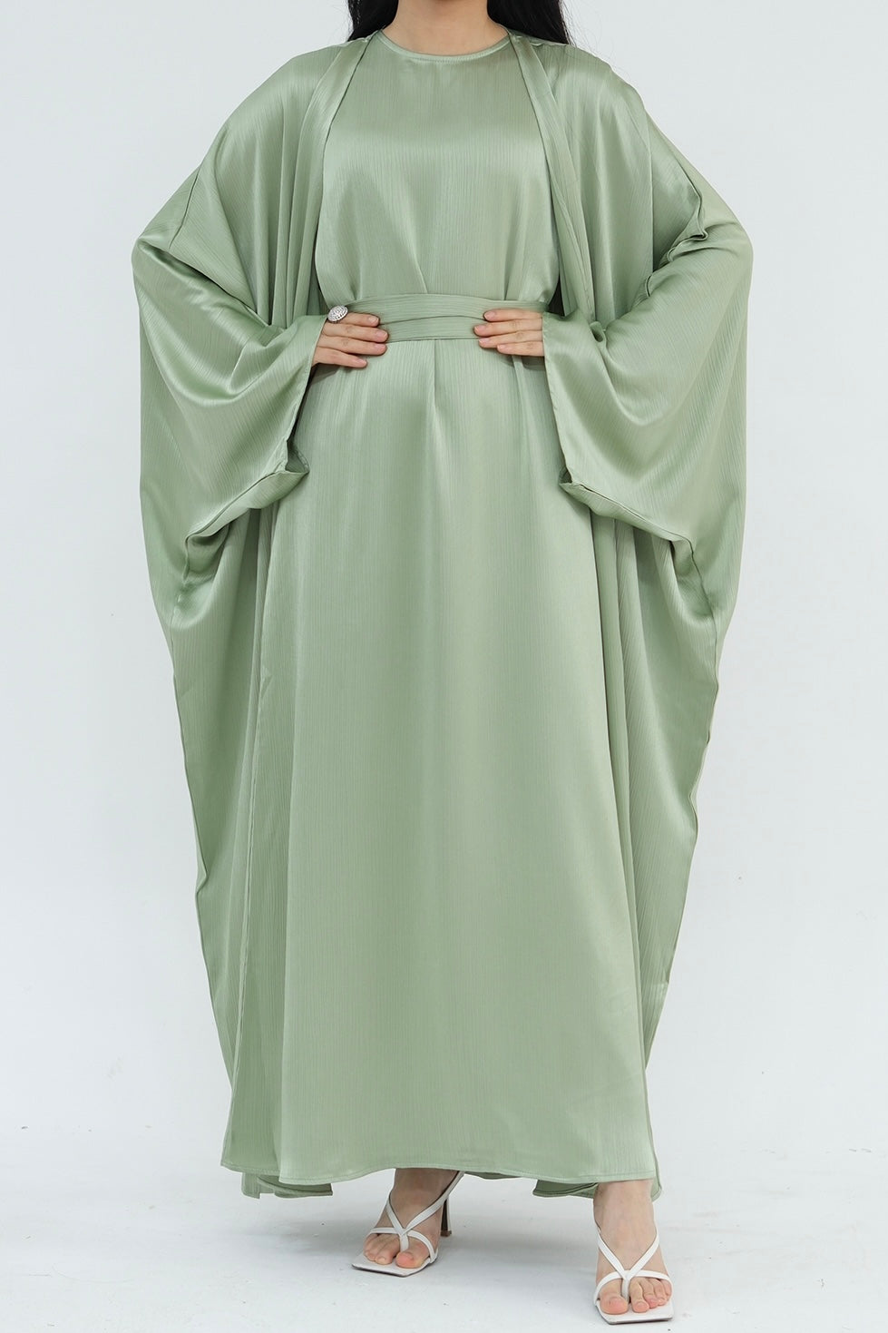 Jalilah 2PCS Modest Abaya Set with Crystal Chain 806 - Mint Green