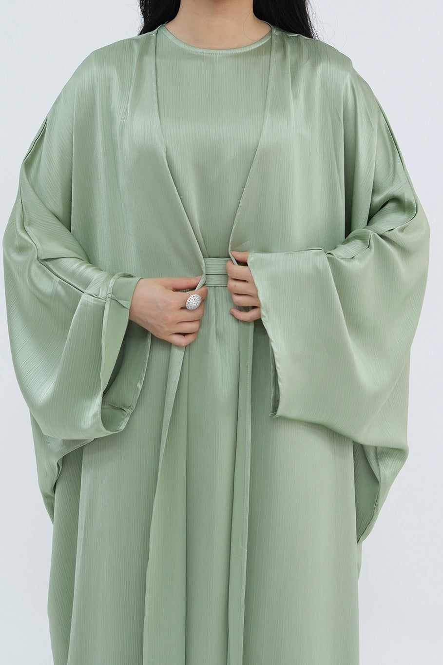 Jalilah 2PCS Modest Abaya Set with Crystal Chain 806 - Mint Green