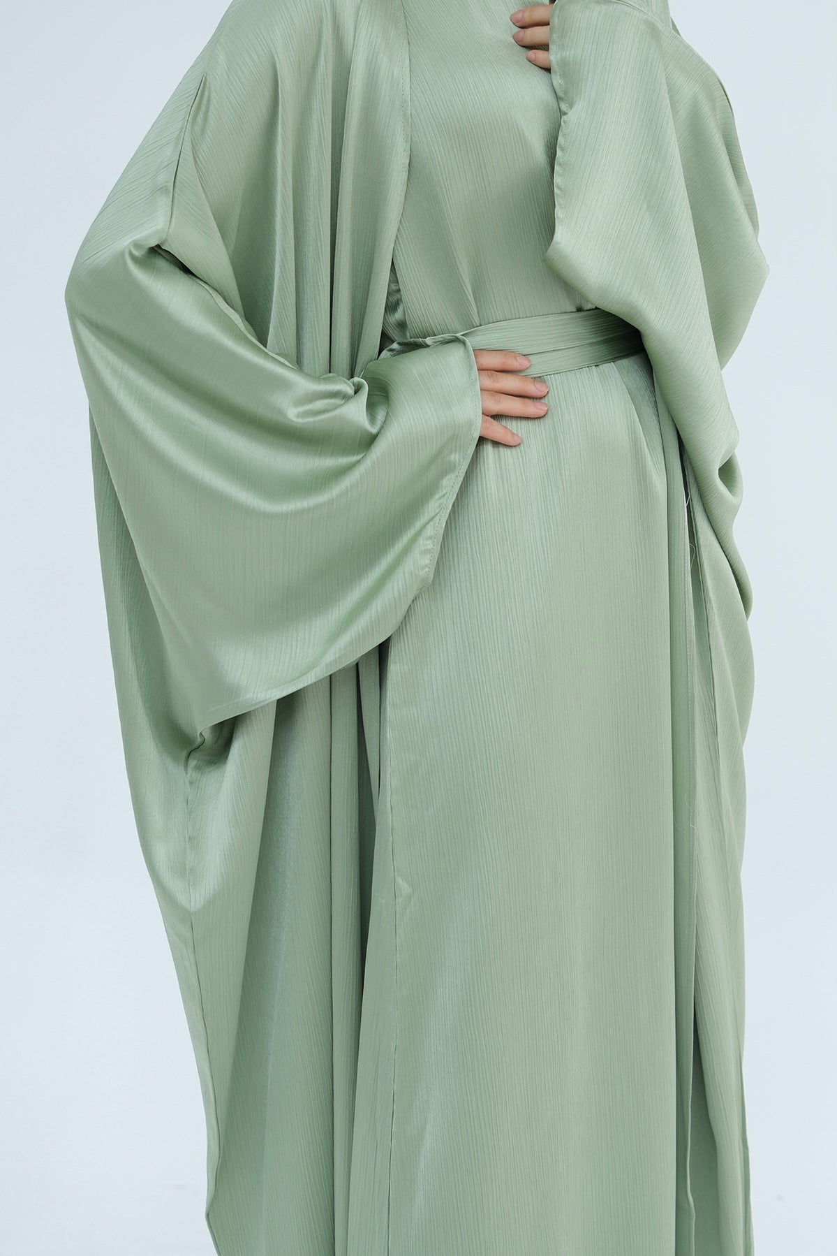 Jalilah 2PCS Modest Abaya Set with Crystal Chain 806 - Mint Green